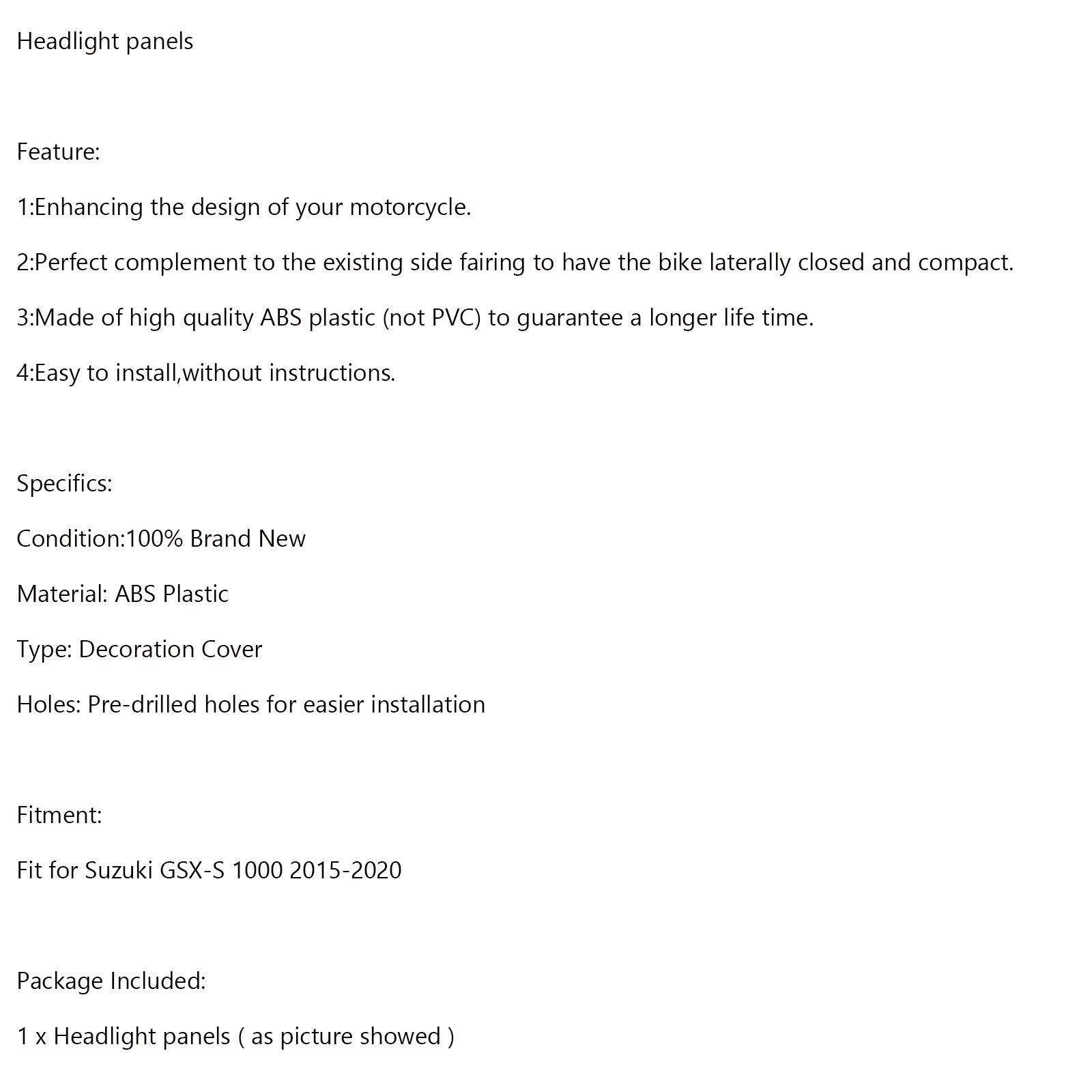 フロントノーズヘッドライトパネルフェアリングスズキ GSX-S 1000 2015-2020