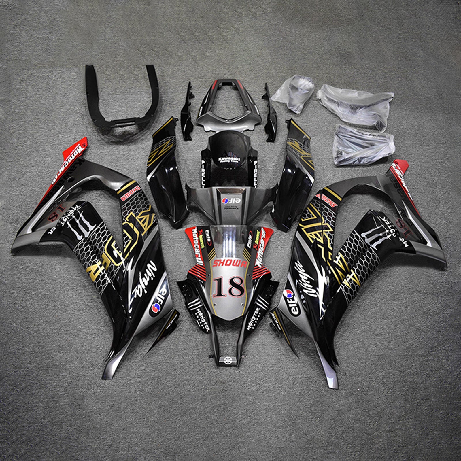 Amotopart 2011-2015 Kawasaki ZX10R Gray Black Gold Fairing Kit