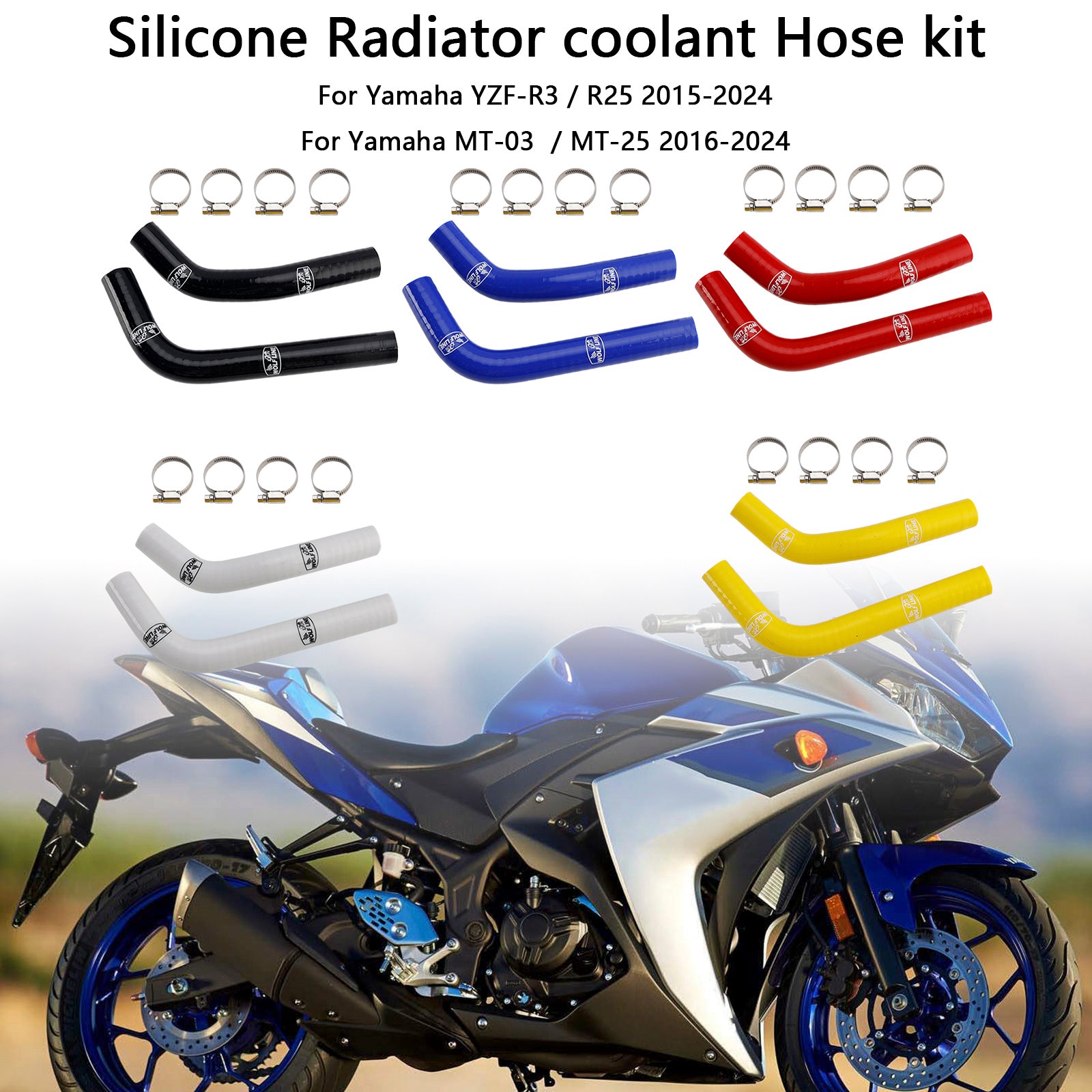 2015-2024 Yamaha MT-03 MT-25 YZF R3 R25 Mangueira de resfriador de radiador de silicone R25