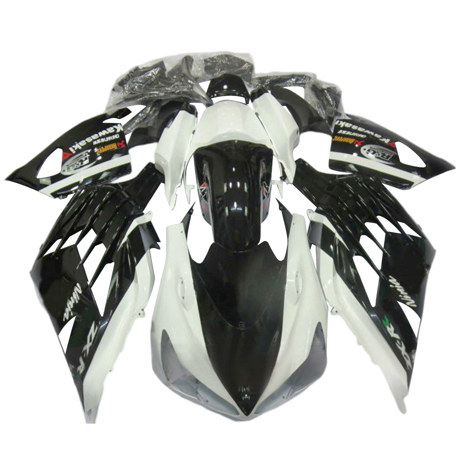 Amotopart 2012-2025 Kawasaki ZX14R ZZR1400 Black White Fairing Kit