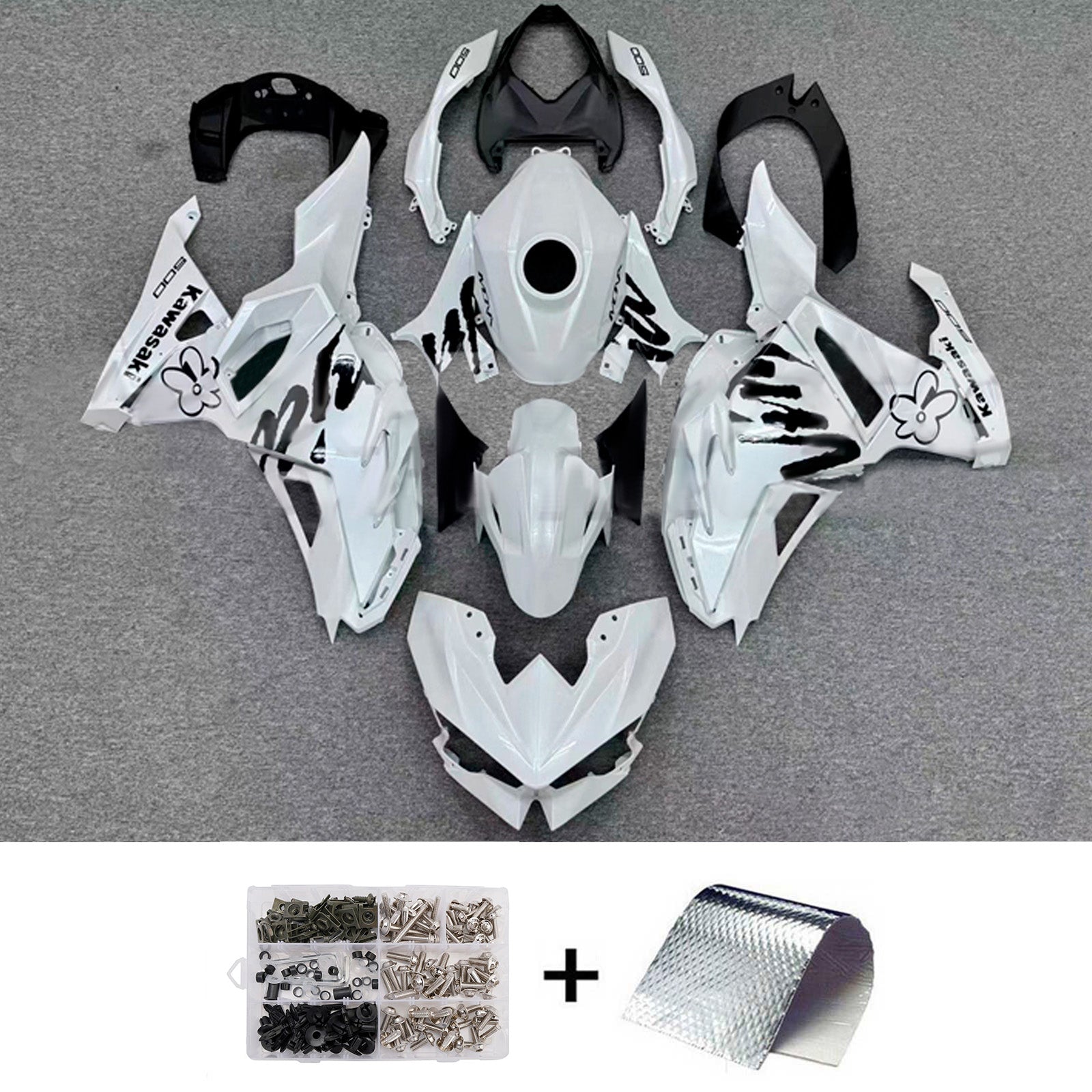 Amotopart 2024-2025 Kawasaki Ninja 500 White Black Fairing Kit