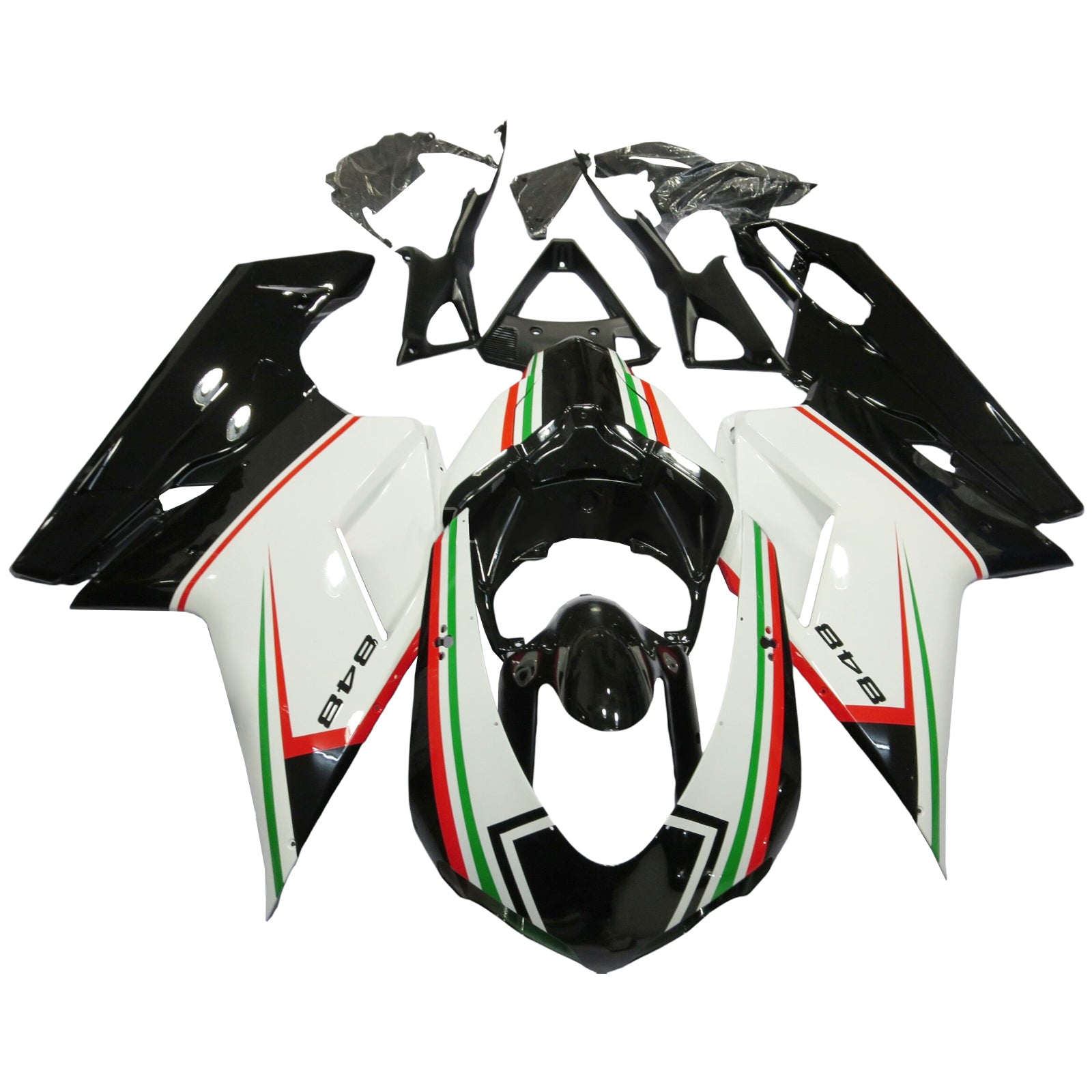 Amotopart All Years Ducati 1098/1198/848 Glossy Black White Red Lines Fairing Kit