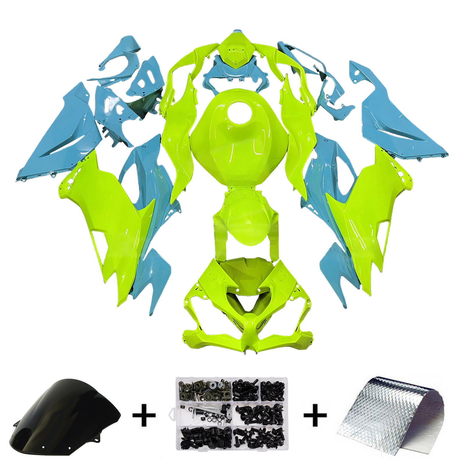 Amotopart 2019-2023 Kawasaki ZX6R Fluorescent Green Blue Fairing Kit