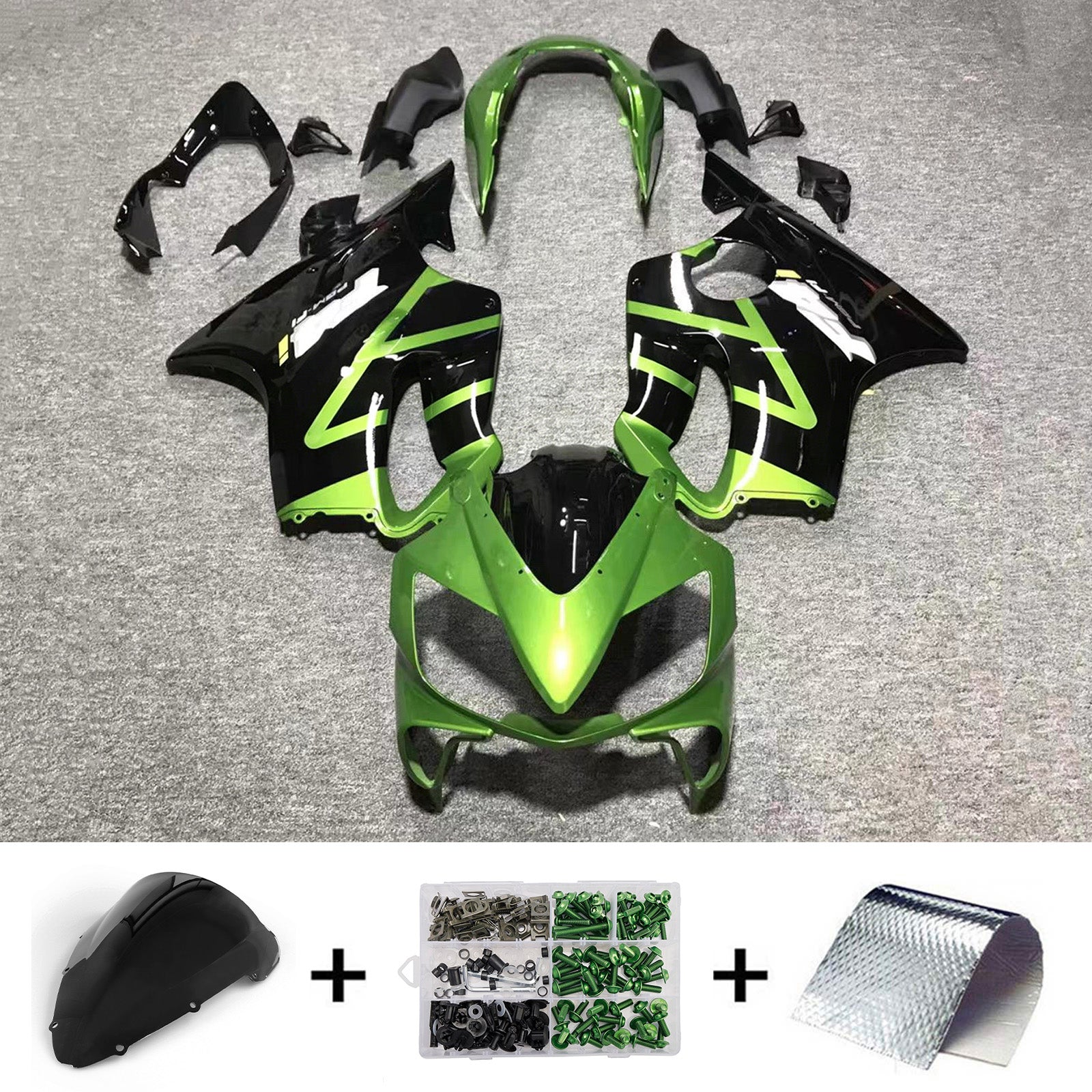Amotopart 2004-2007 Honda CBR600 F4i Black/Green Fairing Kit