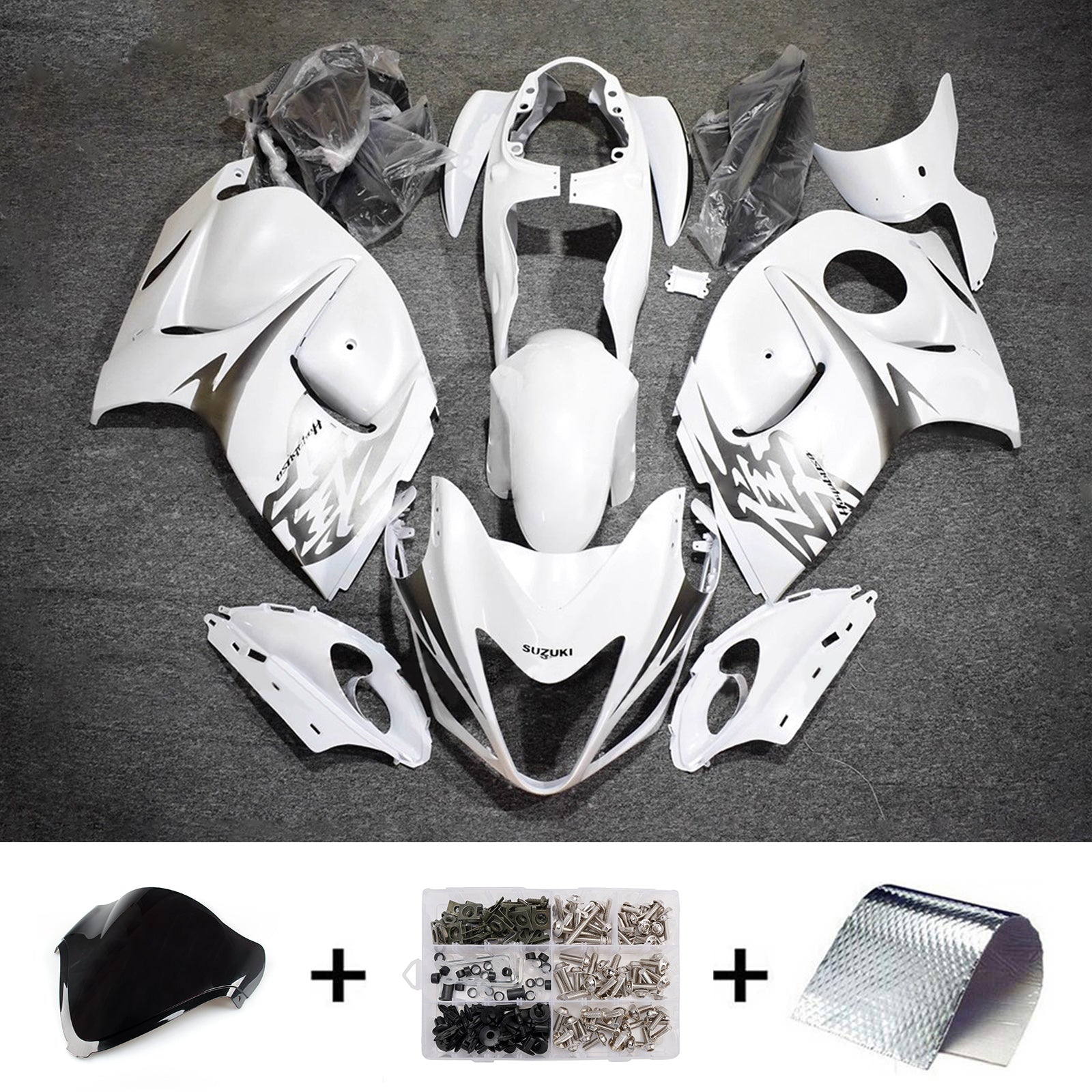 Amotopart 2008–2020 Suzuki Hayabusa GSX1300R Weiß-Silber-Verkleidungsset