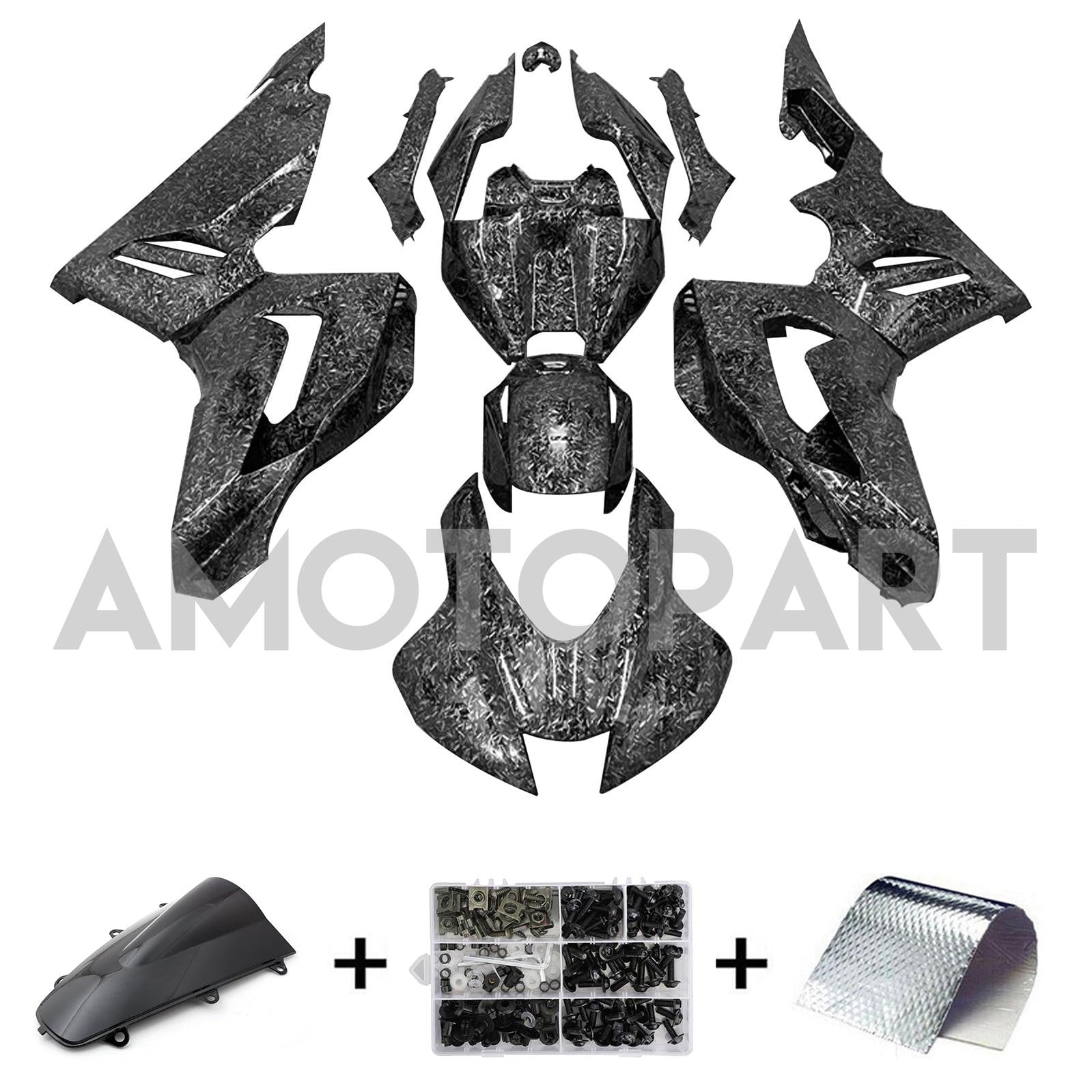 Amotopart 2020–2023 CBR1000RR-R Honda Kohlefaser-Marmor-Schwarz-Verkleidungsset