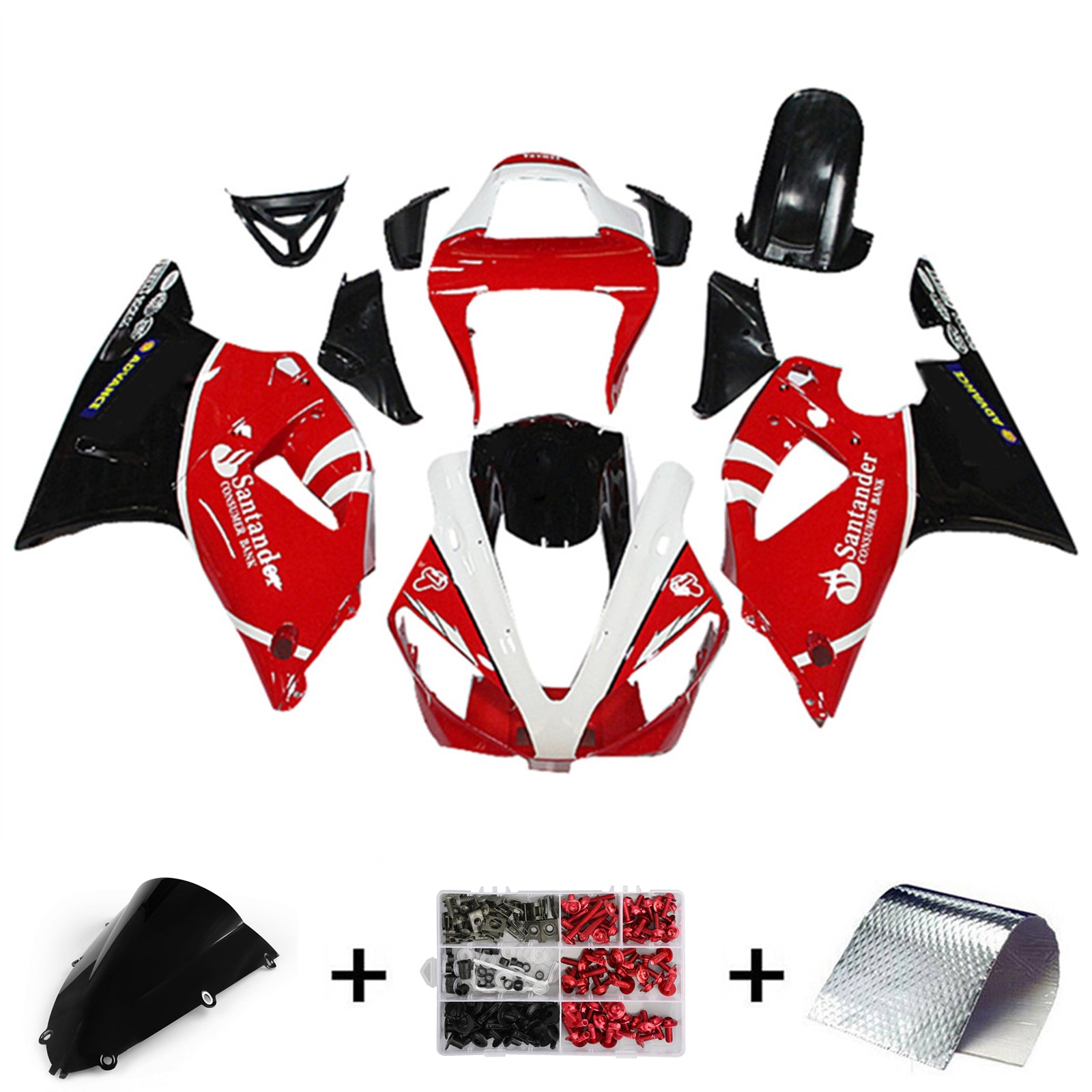 Amotopart 1998-1999 Yamaha YZF 1000 R1 Red & Black Style 1 Fairing Kit