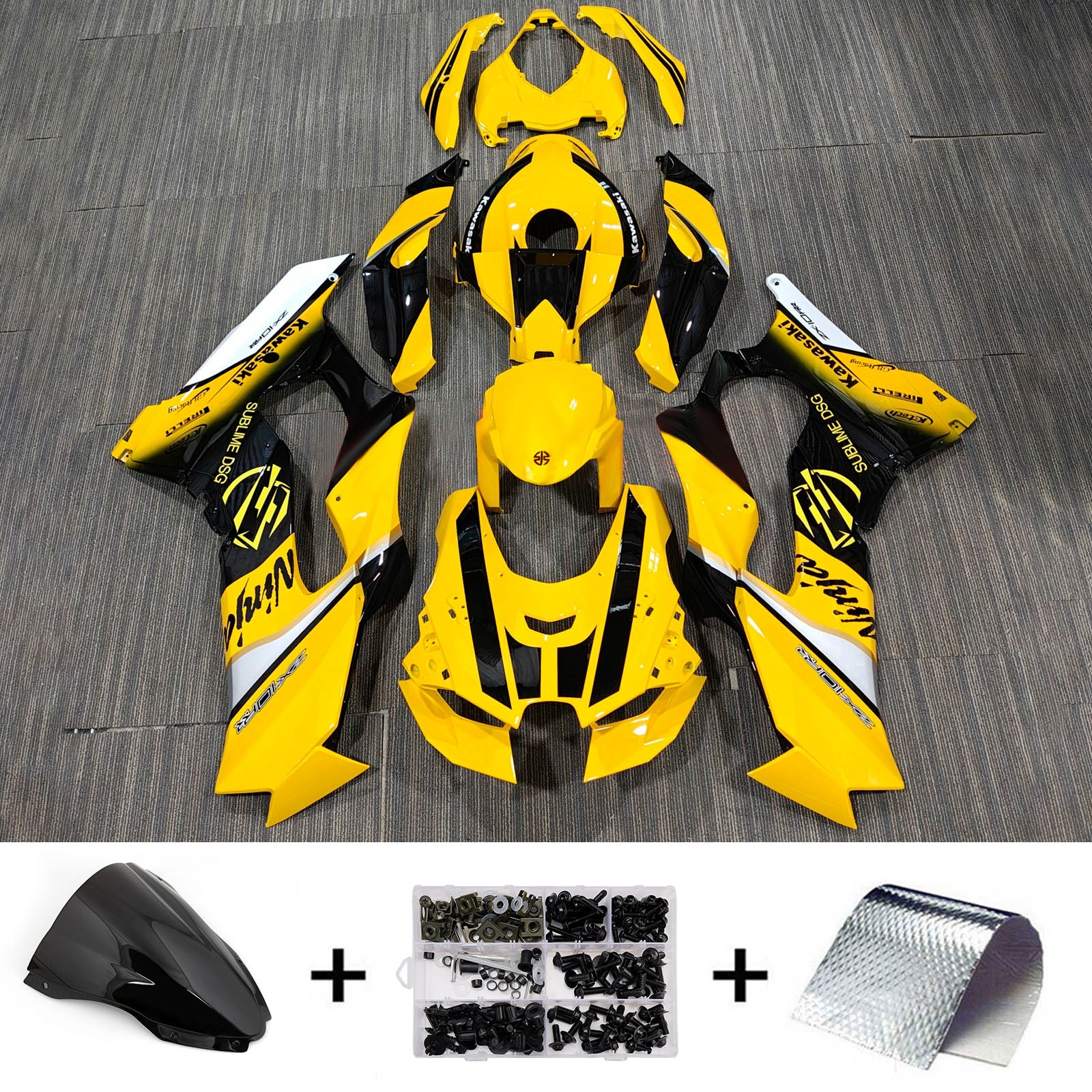 Amotopart 2021-2025 Kawasaki ZX-10R/ZX-10RR Yellow Black Fairing Kit