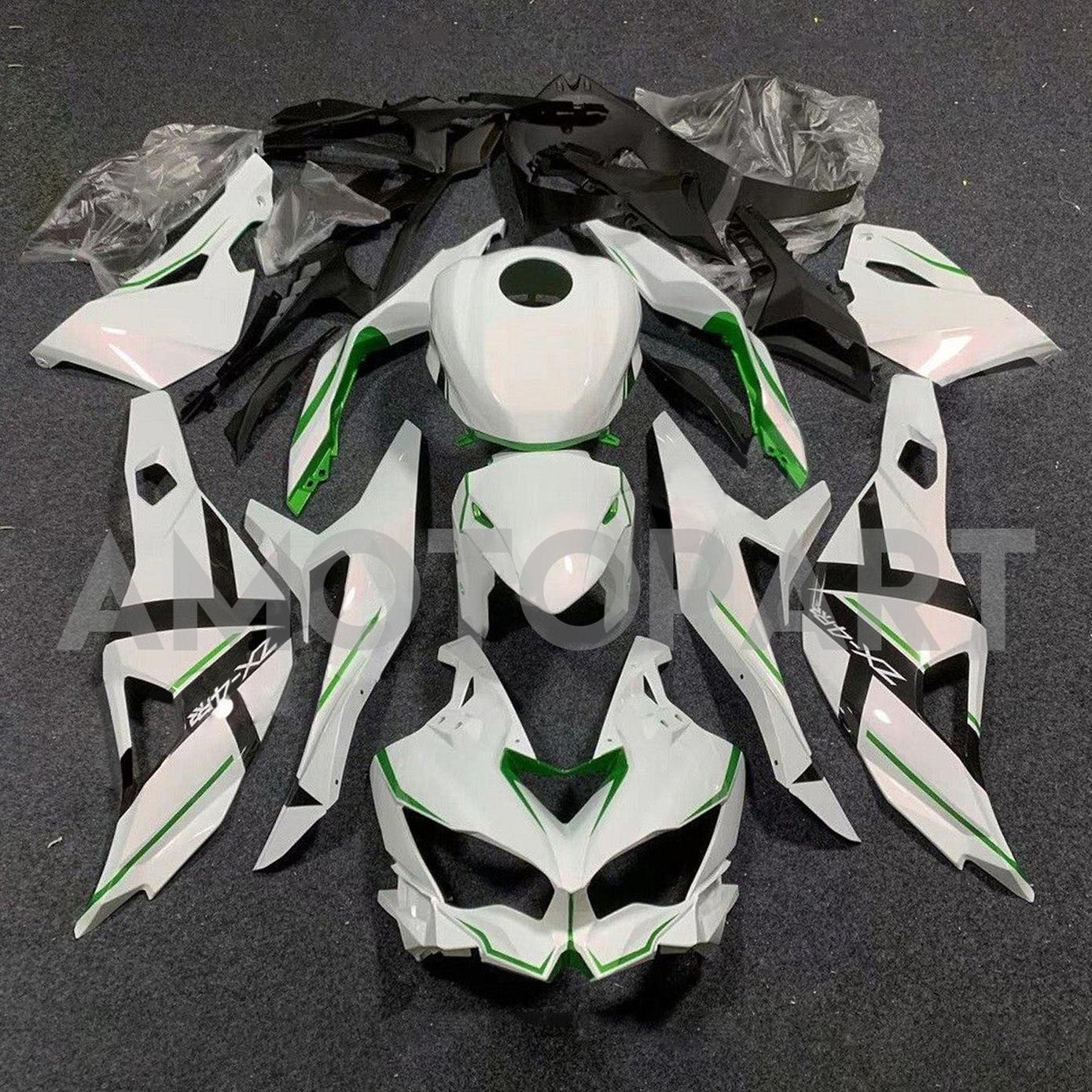 Amotopart 2019-2025 Ninja ZX-25R ZX-4R ZX-4RR Kawasaki White with Green Stripes Fairing Kit