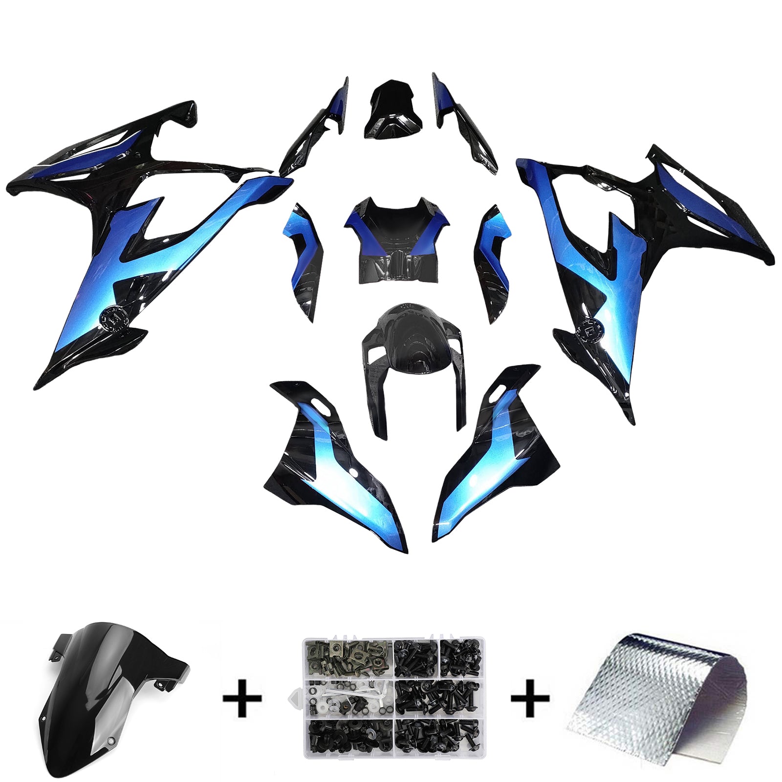 Amotopart 2019-2022 BMW S1000RR Glossy Black Blue Fairing Kit