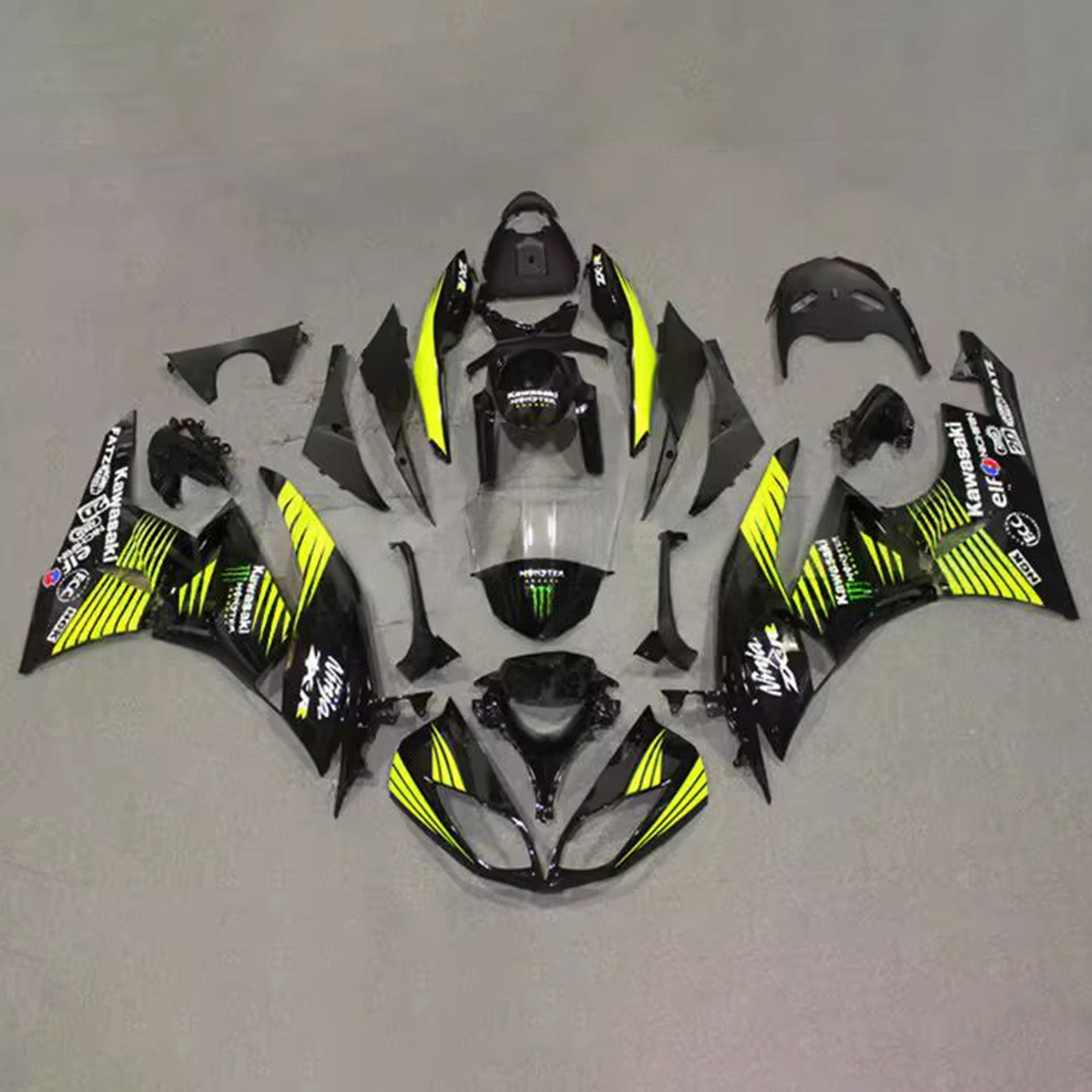 Amotopart 2009-2012 Kawasaki ZX6R 636 Black Yellow Fairing Kit