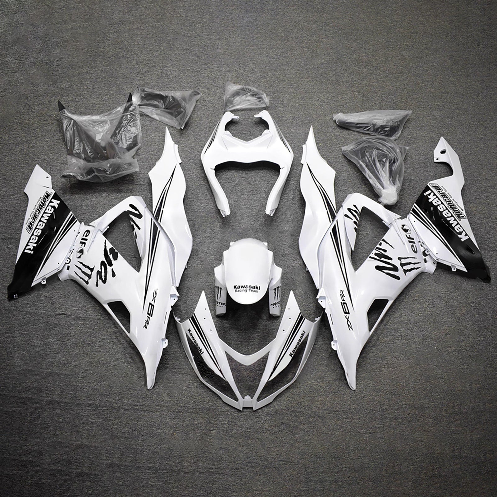 Amotopart 2013-2018 Kawasaki ZX6R 636 White Black Fairing Kit