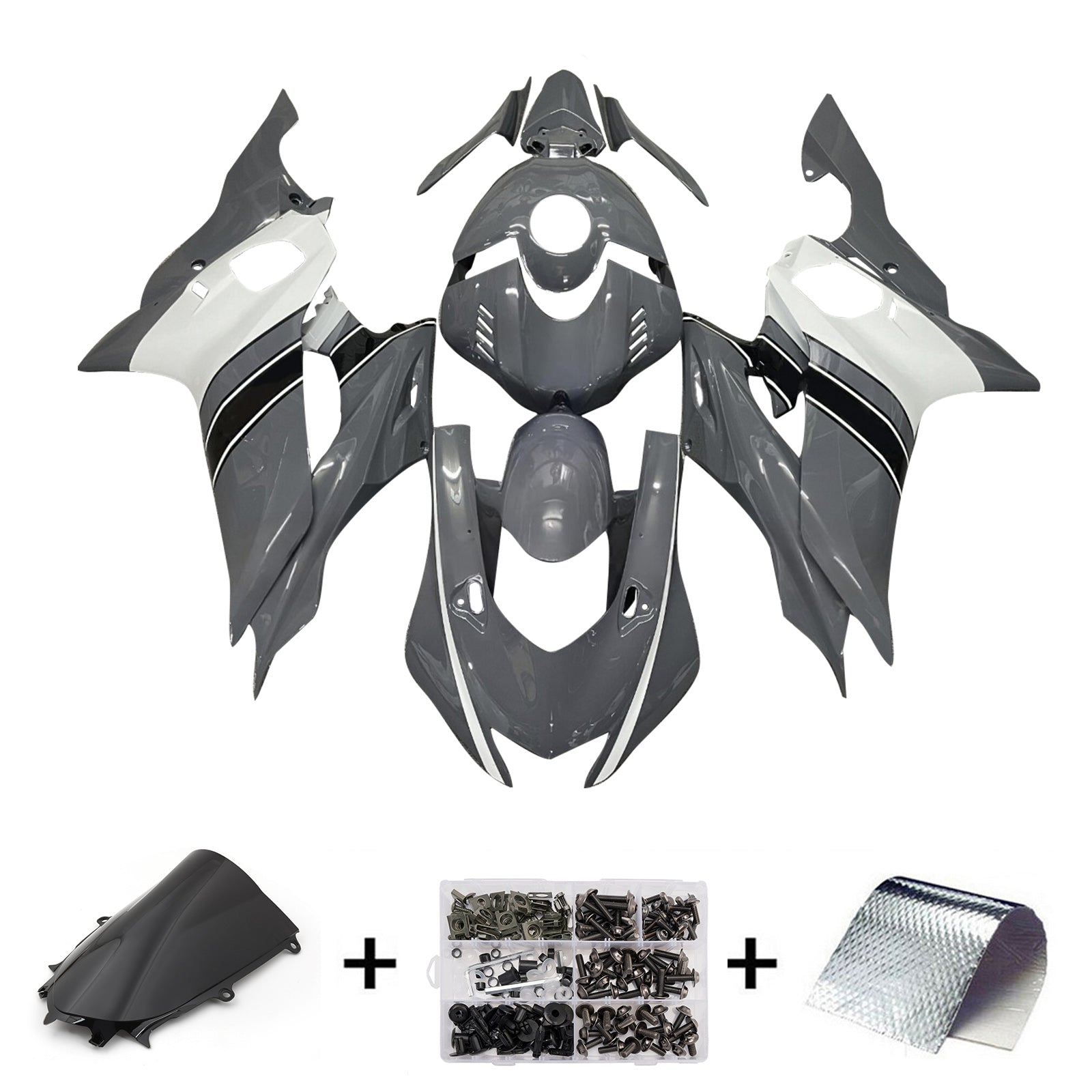Amotopart 2017-2023 Yamaha YZF-R6 Grey White Fairing Kit