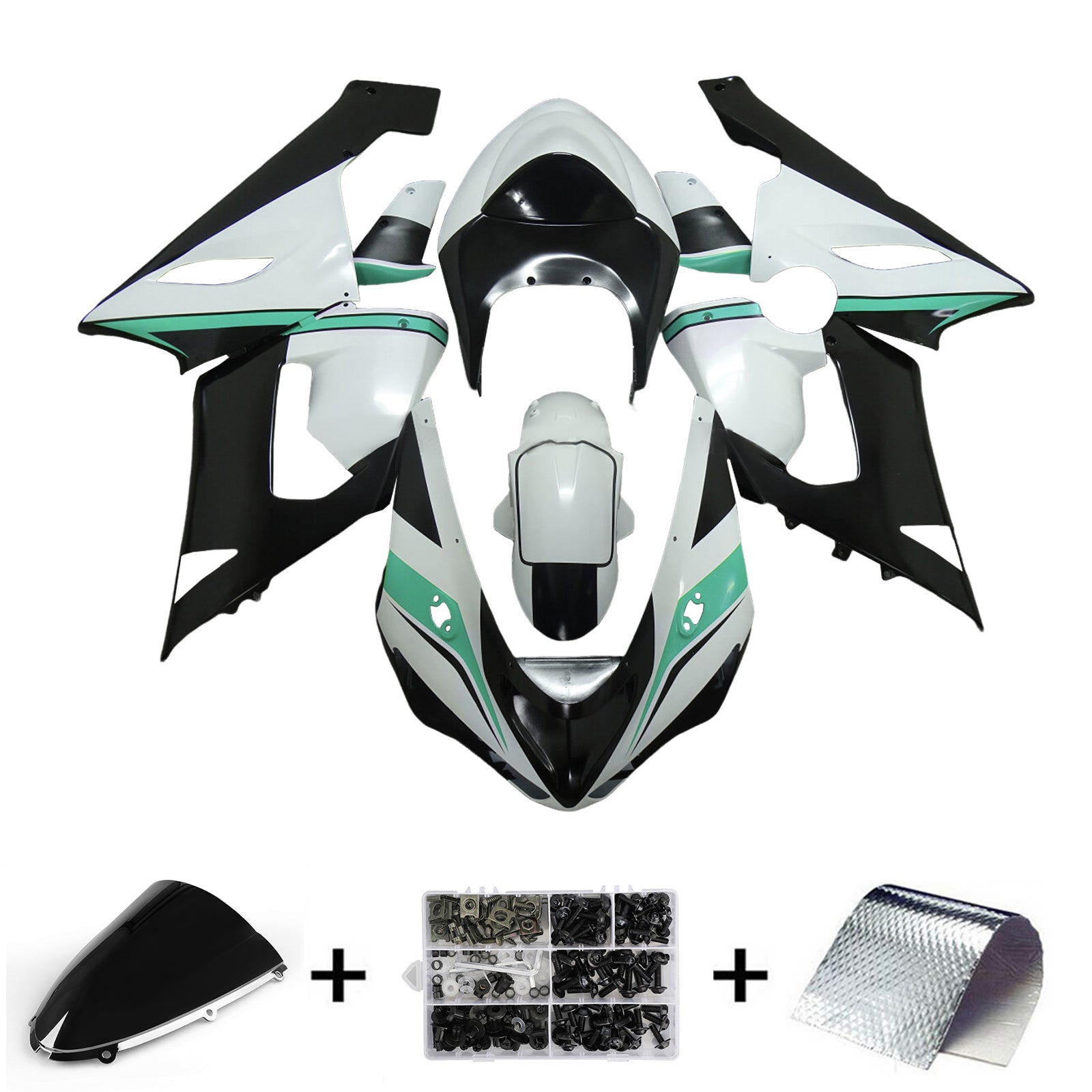 Amotopart 2005-2006 Kawasaki ZX6R 636 White Black Green Green Fearing Kit
