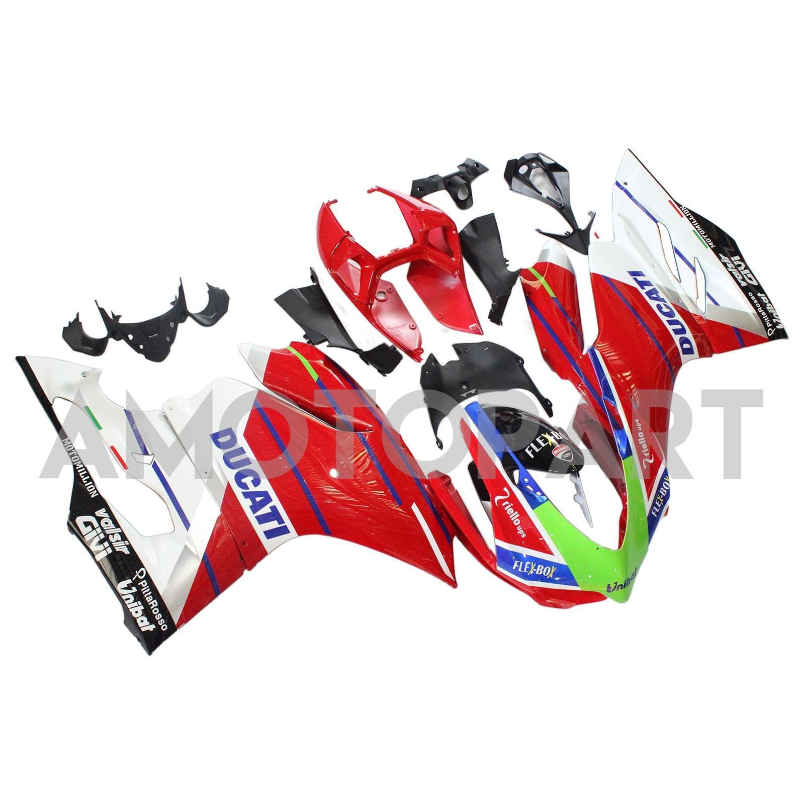 Amotopart 2012-2015 Ducati 899 Red White Green Fairing Kit