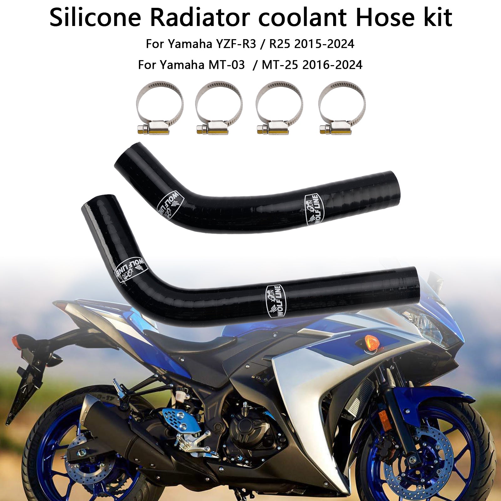 2015-2024 Yamaha MT-03 MT-25 YZF R3 R25 Mangueira de resfriador de radiador de silicone R25