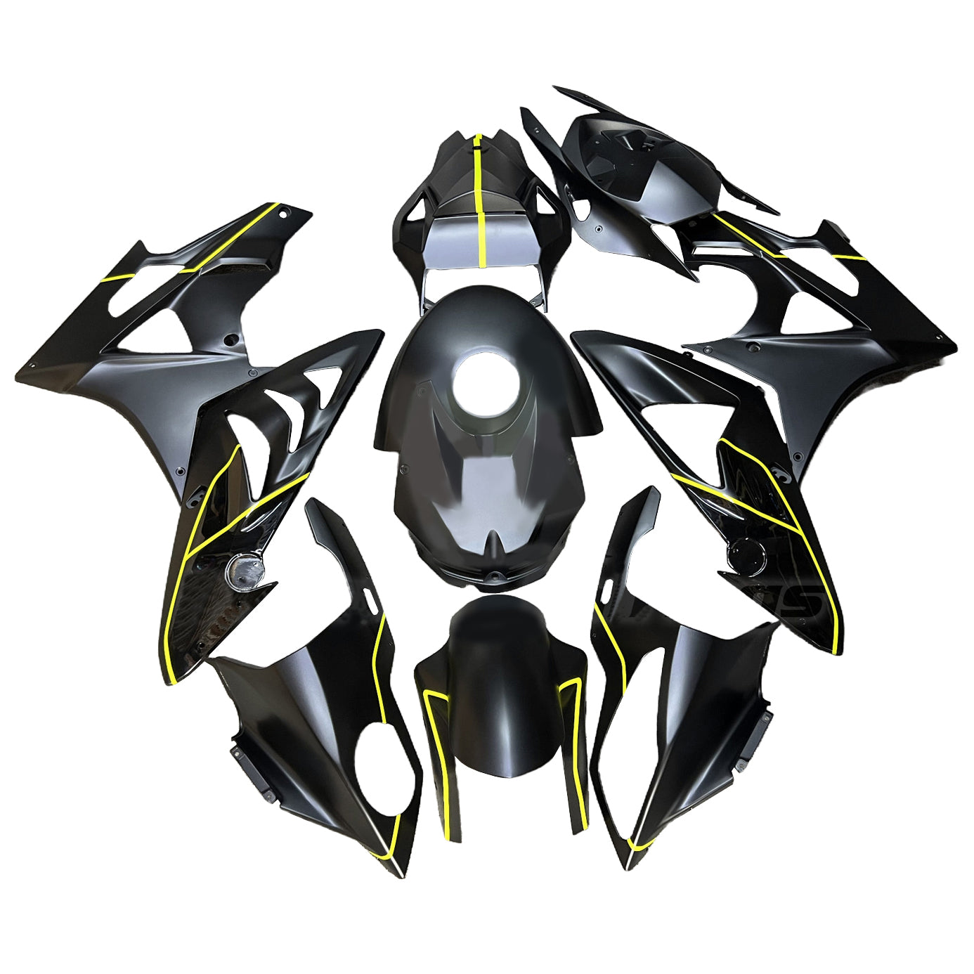 Amotopart 2017-2018 BMW S1000RR Matte Black Yellow Lines Fairing Kit
