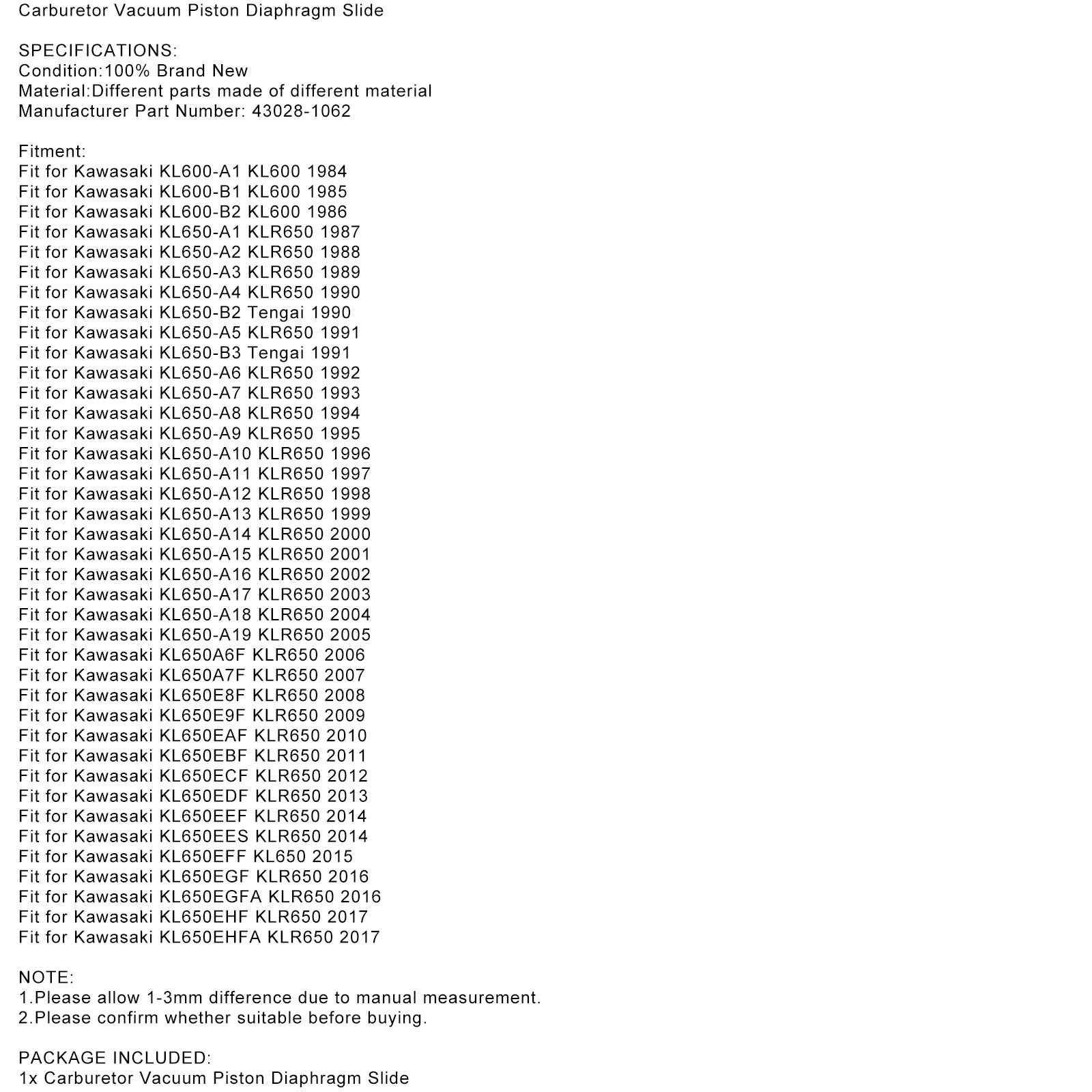 Carb Vakuumkolbenmembranrutsche für KL600 KLR650 40 mm CVK CVK CAB 0121-300