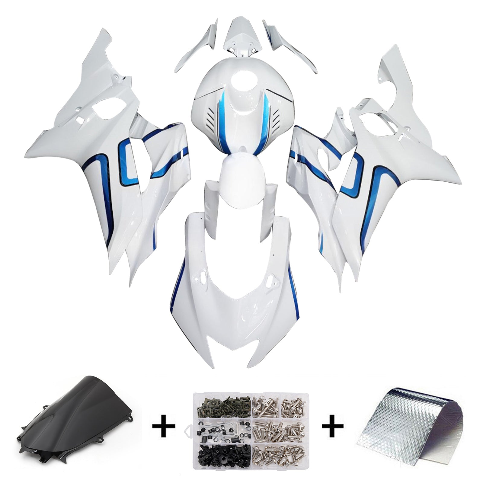 Amotopart 2017-2023 Yamaha YZF-R6 White Blue Line Fairing Kit