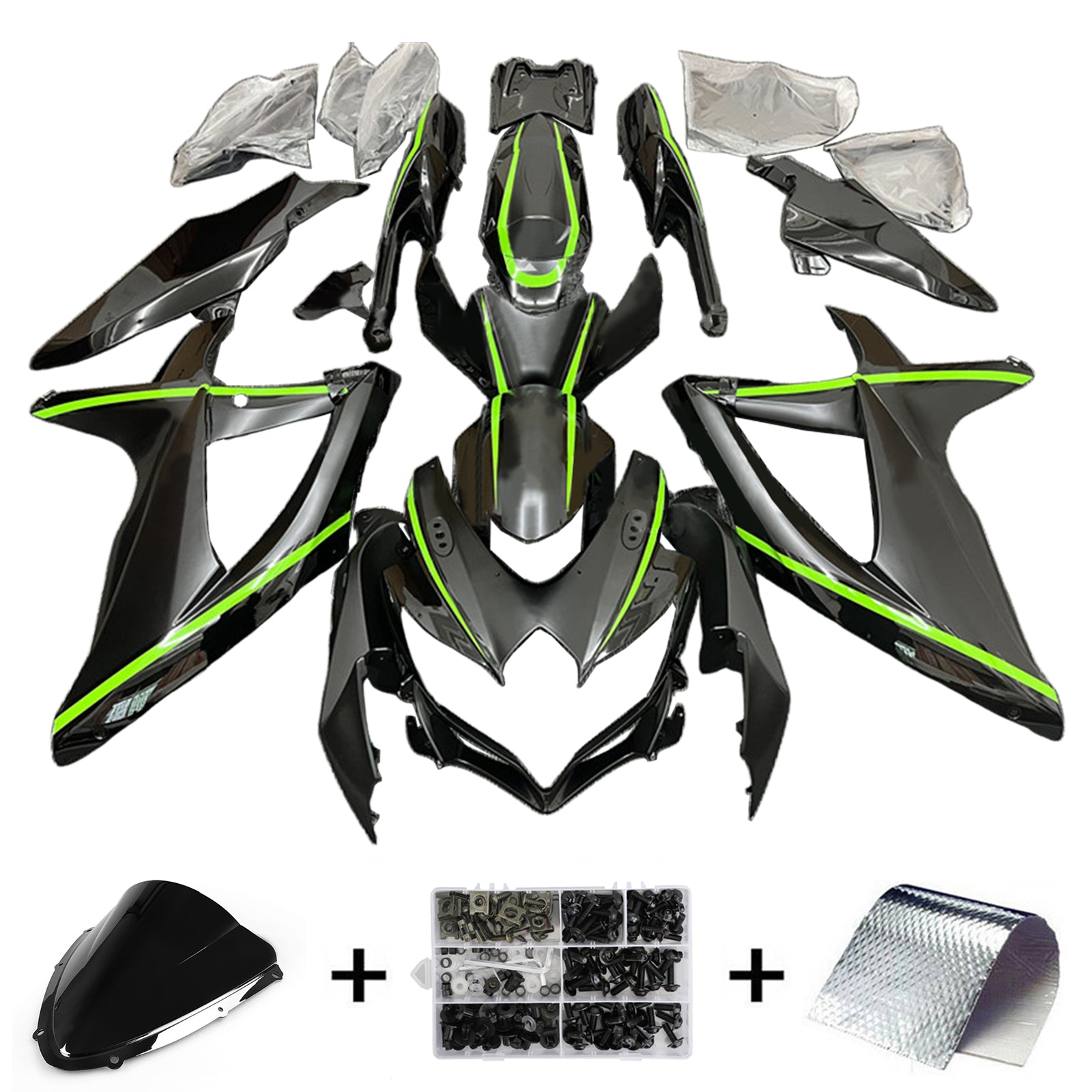 Amotopart Suzuki GSXR 600/750 K8 Noir 2008-2010&Kit de carénage vert