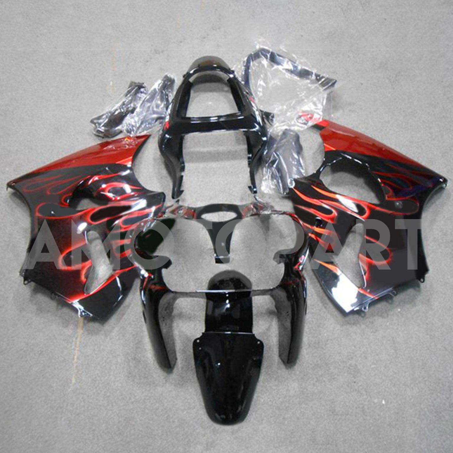 Amotopart ZX6R 636 2000-2002 ZZR600 2005-2008 Kawasaki Black with Red Flame Fairing Kit