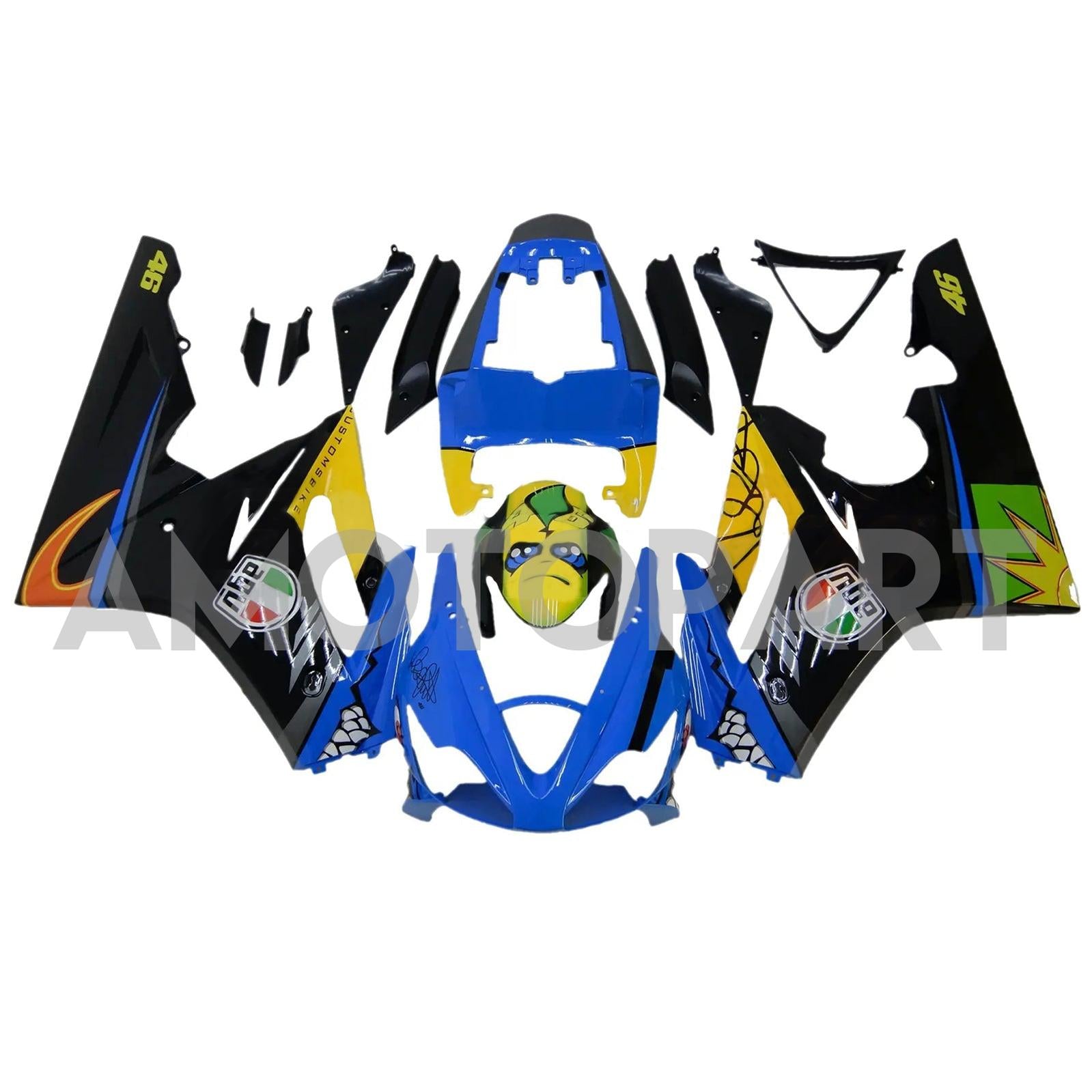 Amotopart 2006-2008 Triumph Daytona 675 Blue&Yellow Monster Fairing Kit