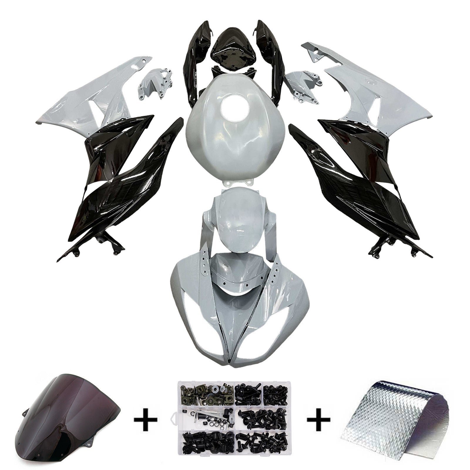 Amotopart 2009-2012 Kawasaki ZX6R 636 Grey Black Fairing Kit