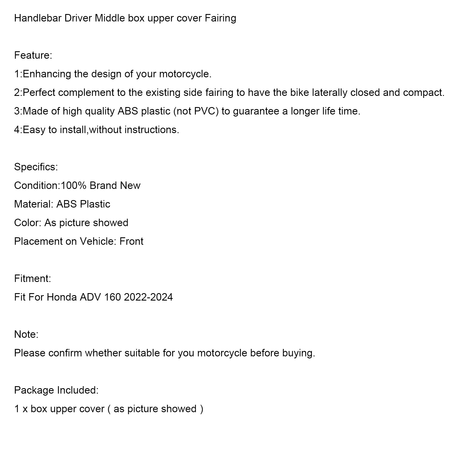 23-24 Honda Adv 160 Lenker Fahrer Mittelkasten Untere Abdeckung Verkleidung