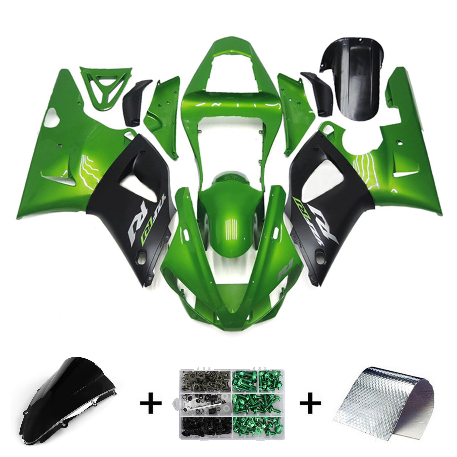 Amotopart 2000-2001 YZF 1000 R1 Yamaha Green&Black Style2 Fairing Kit