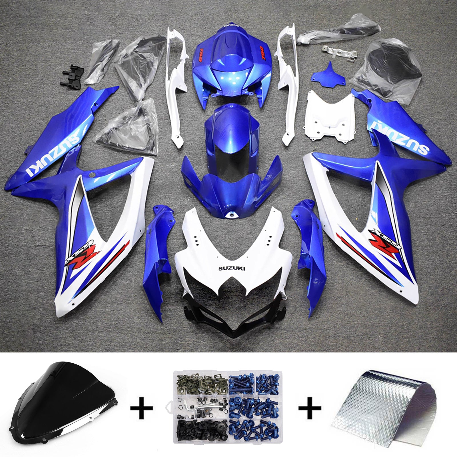Amotopart 2008-2010 Suzuki GSXR 600/750 Blue White Fairing Kit