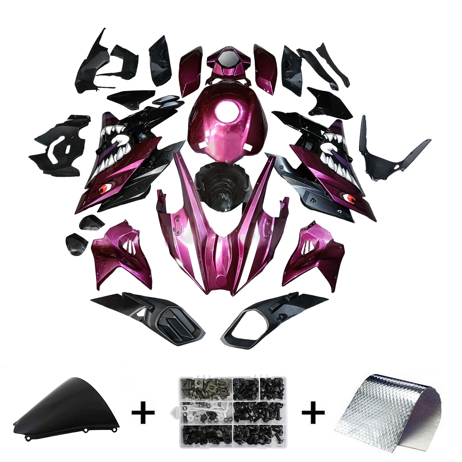 Amotopart 2015-2022 Kawasaki Ninja H2 Purple Pink Black Fairing Kit