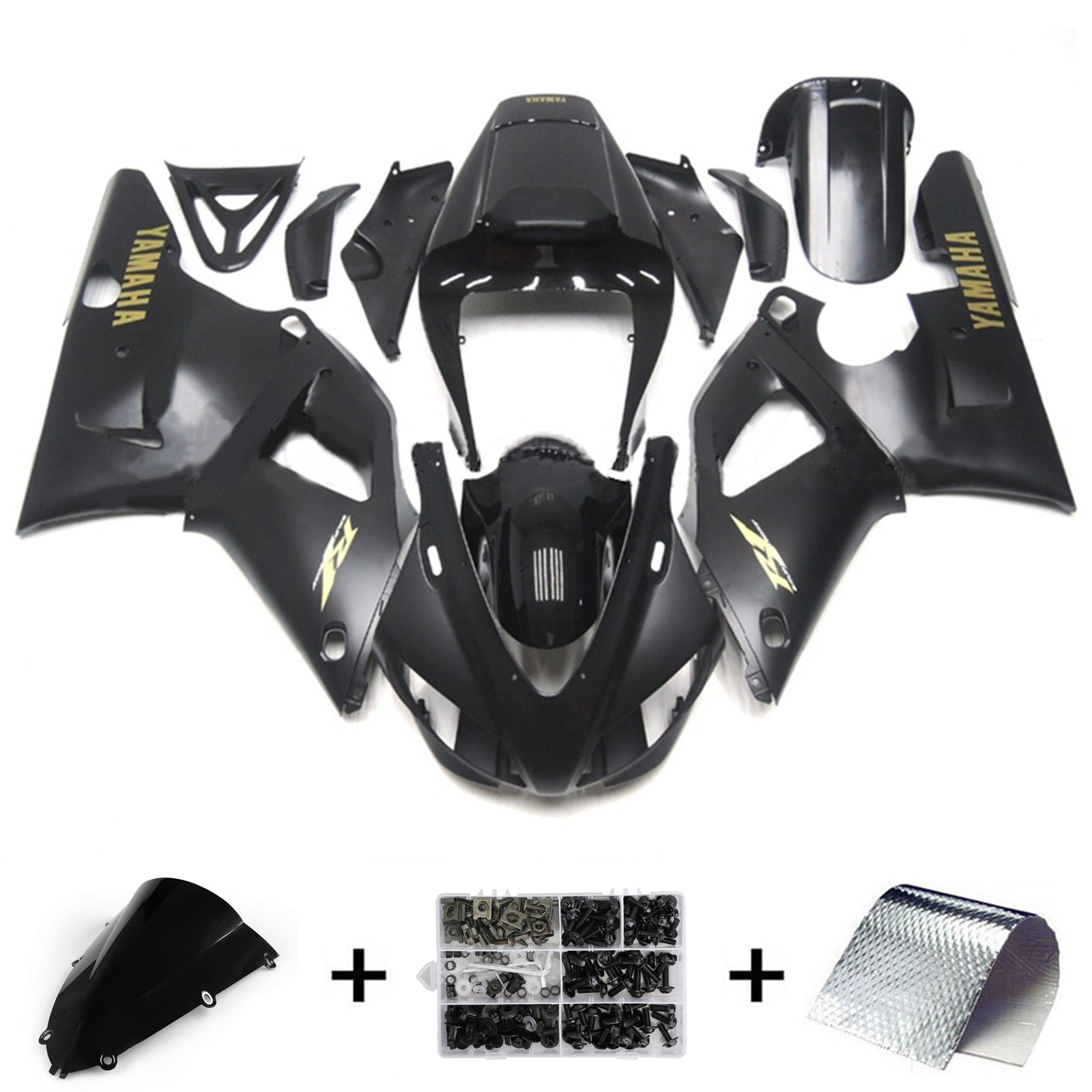 Amotopart 1998-1999 YAMAHA YZF 1000 R1 Matte Black se zlatými logami kapesními sadami
