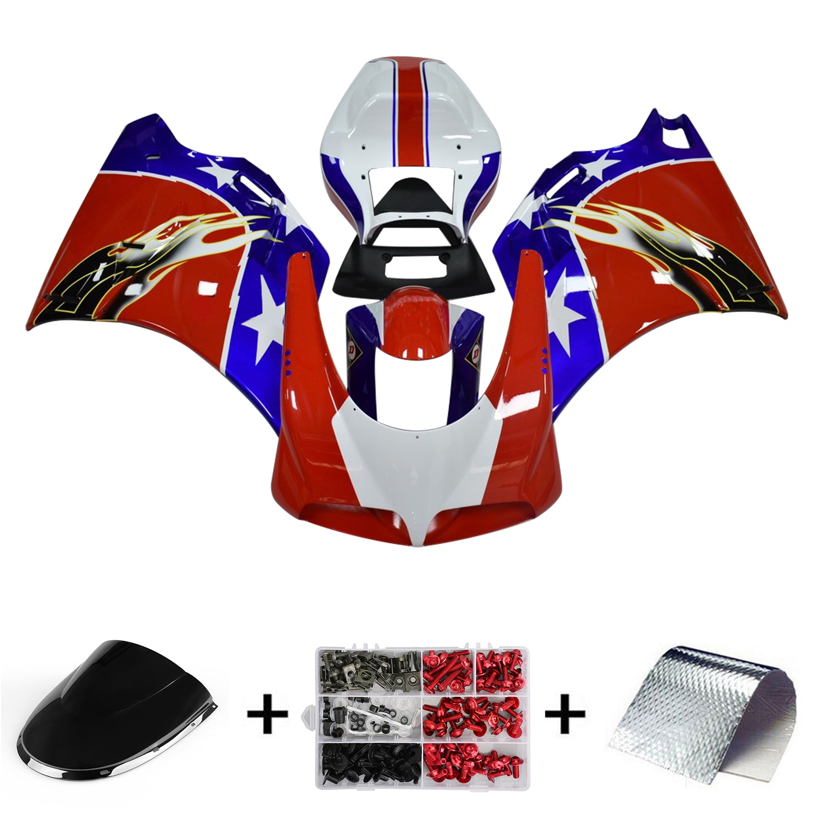Amotopart Ducati 748/916/996/998 1996-2002 Red&Blue Style4 Fairing Kit