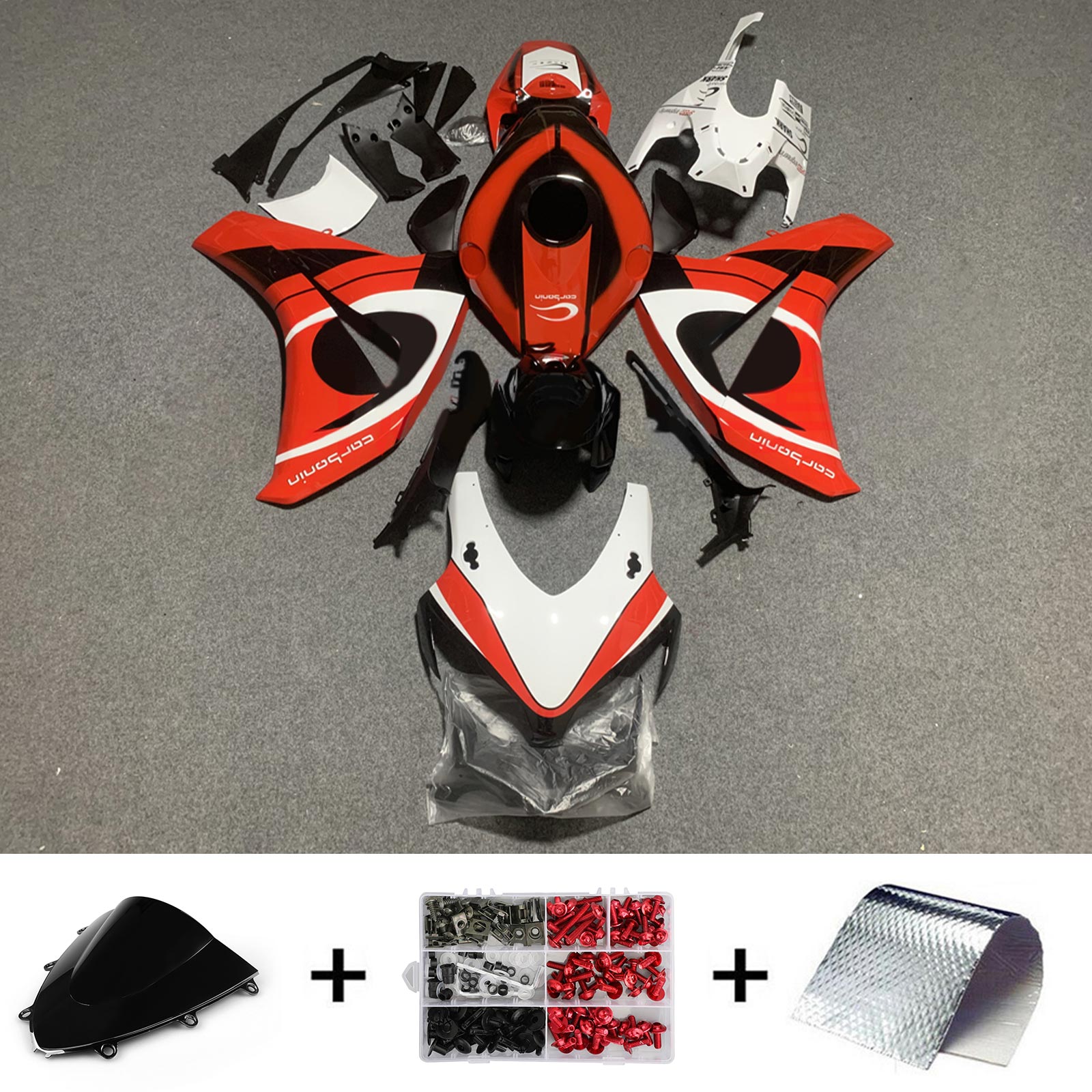 Amotopart Honda CBR1000RR Rouge 2008-2011&Kit de carénage blanc Style5