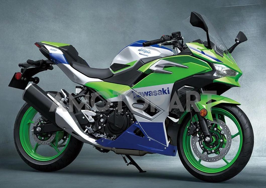 Amotopart 2024-2025 Kawasaki Ninja 500 White Green Black Fairing Kit