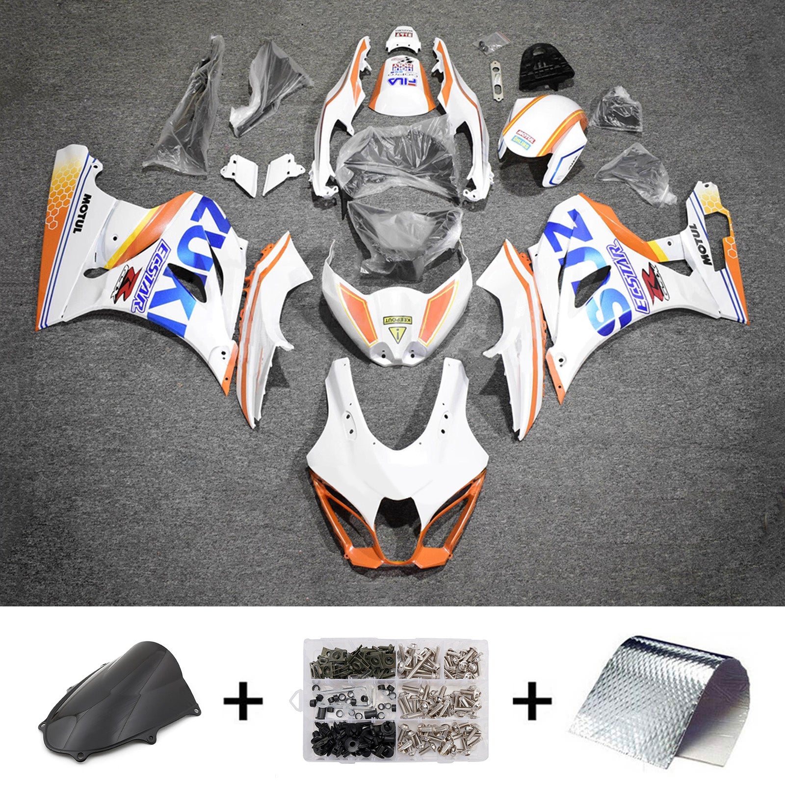 Amotopart 2017-2025 Suzuki GSXR1000 White Blue Orange Fairing Kit