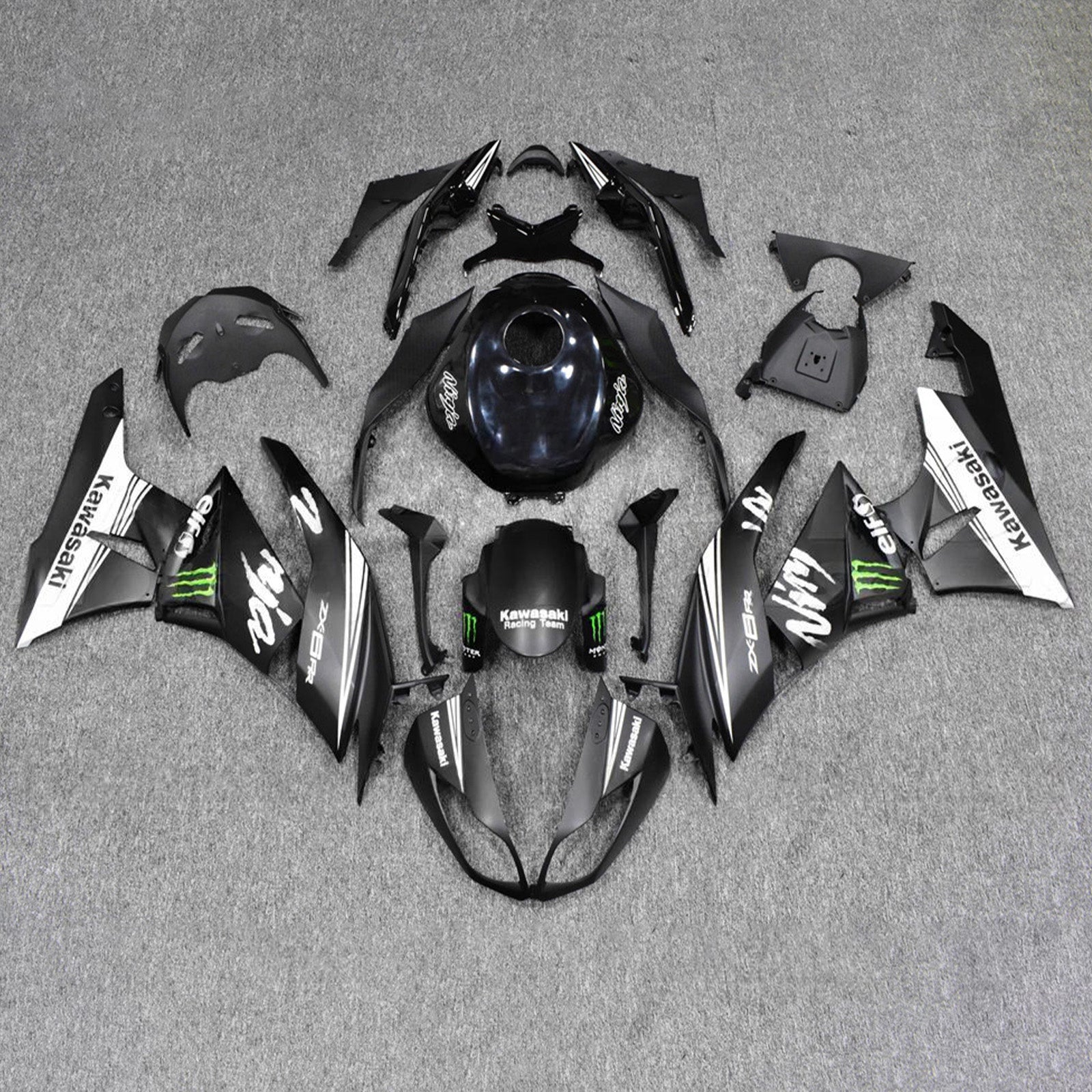 Amotopart 2009-2012 Kawasaki ZX6R 636 Black White Fairing Kit