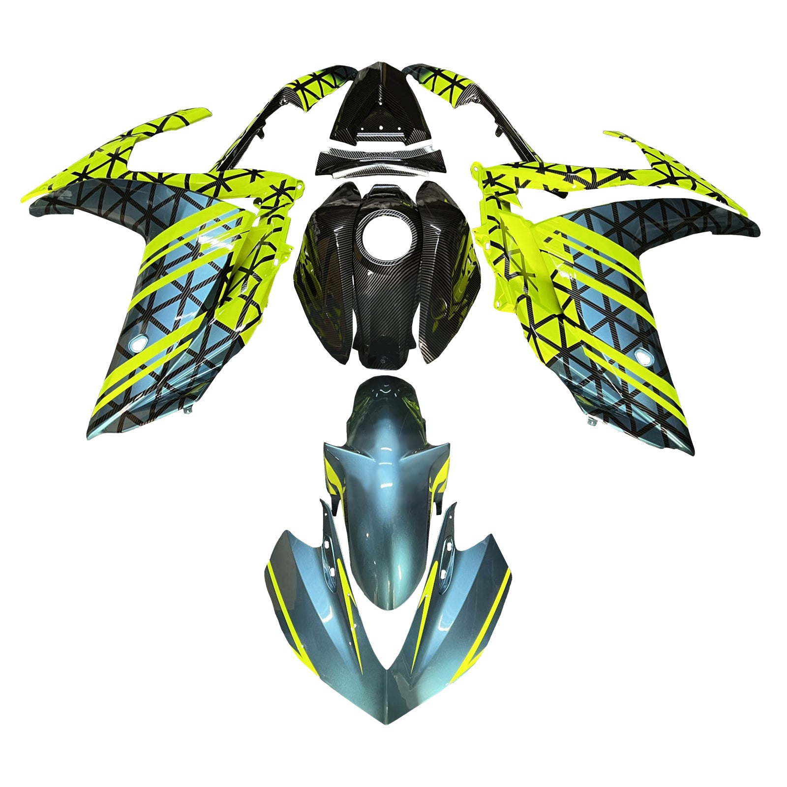 Amotopart Yamaha 2014-2018 YZF R3 2015-2017 YZF R25 Yellow & Black Carbon Fiber Pattern Fairing Kit