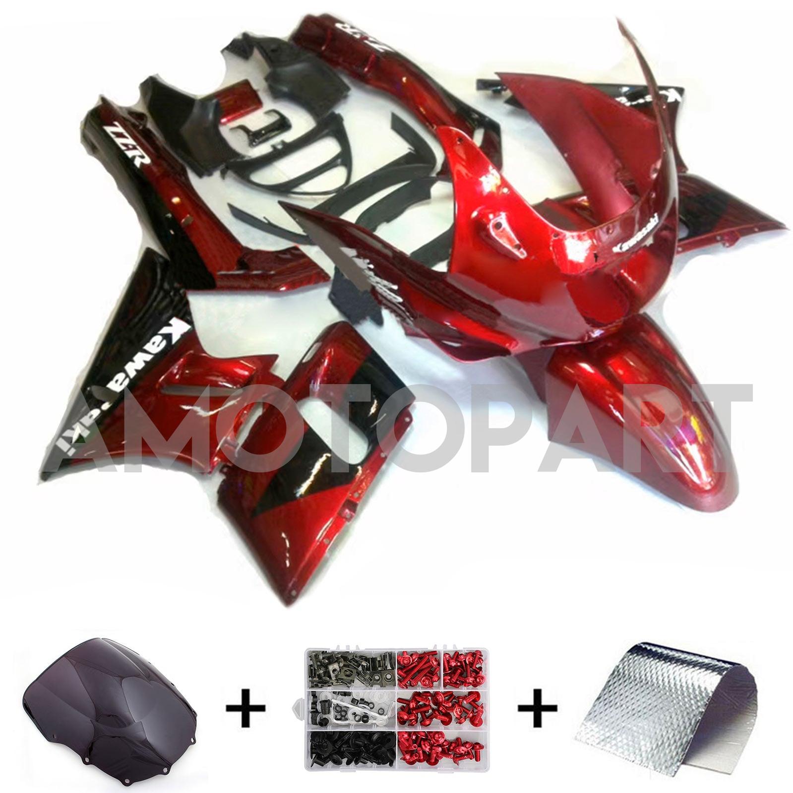 Amotopart ZZR400 1993-2007 ZZR600 1998-2003 Kawasaki Red&Black Fairing Kit