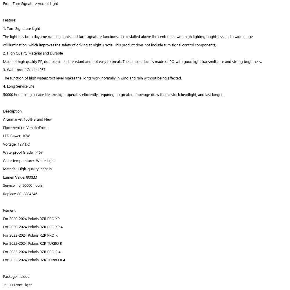 2884346 Luce d'accento caratteristica svolta anteriore per Polaris RZR PRO XP/4 Turbo R 20-24