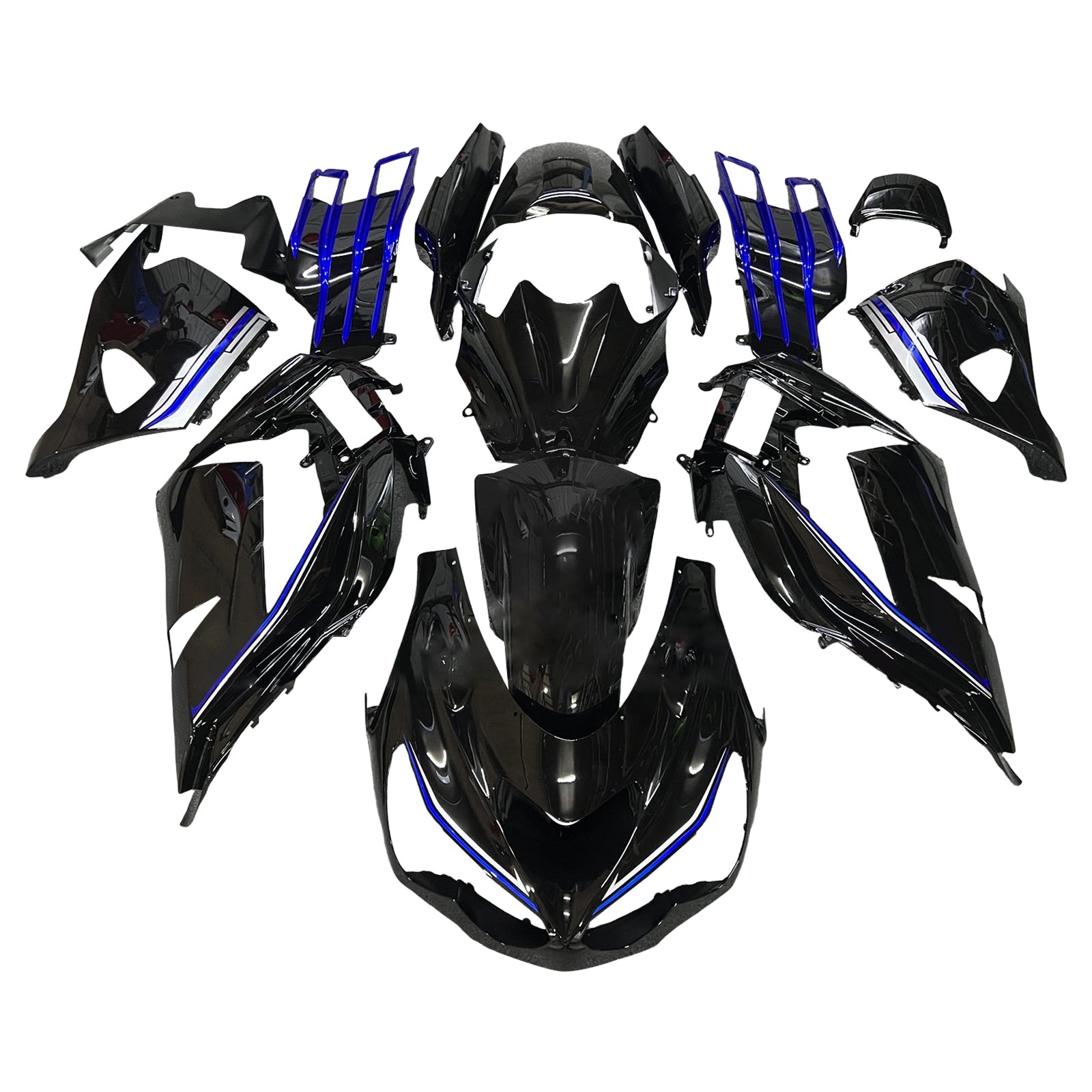 Amotopart 2012-2025 Kawasaki ZX14R ZZR1400 Black Blue Line Fairing Kit