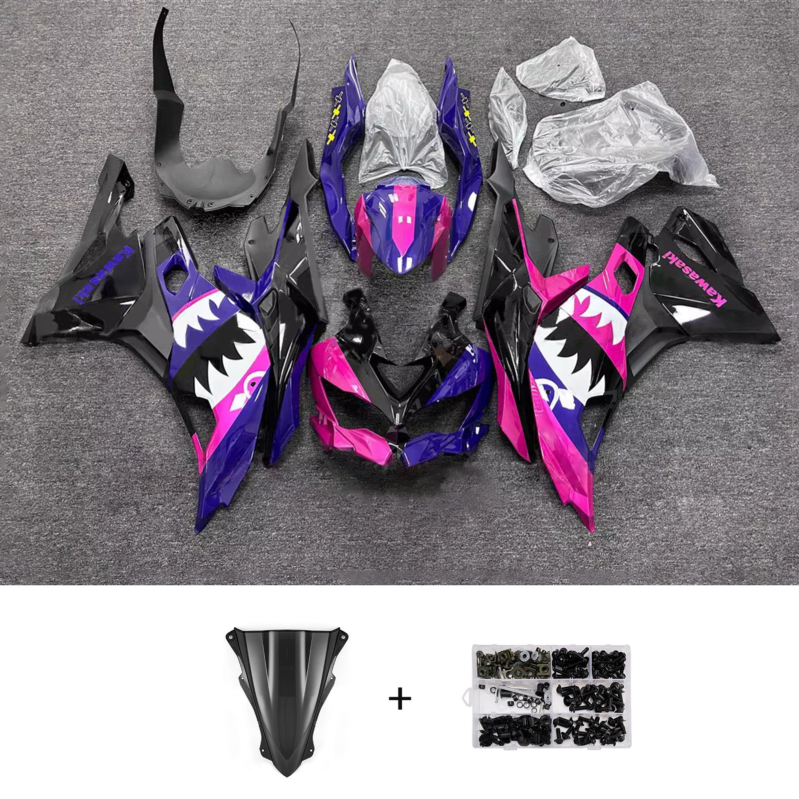 Amotopart 2019-2022 Kawasaki Ninja ZX-25R 2023-2025 Kawasaki Ninja ZX-4R/ZX-4RR Blue Purple Black Fairing Kit