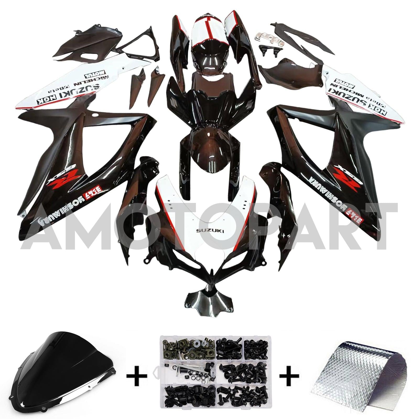 Amotopart 2008-2009 Suzuki GSXR 600/750 Black White Red Fairing Kit