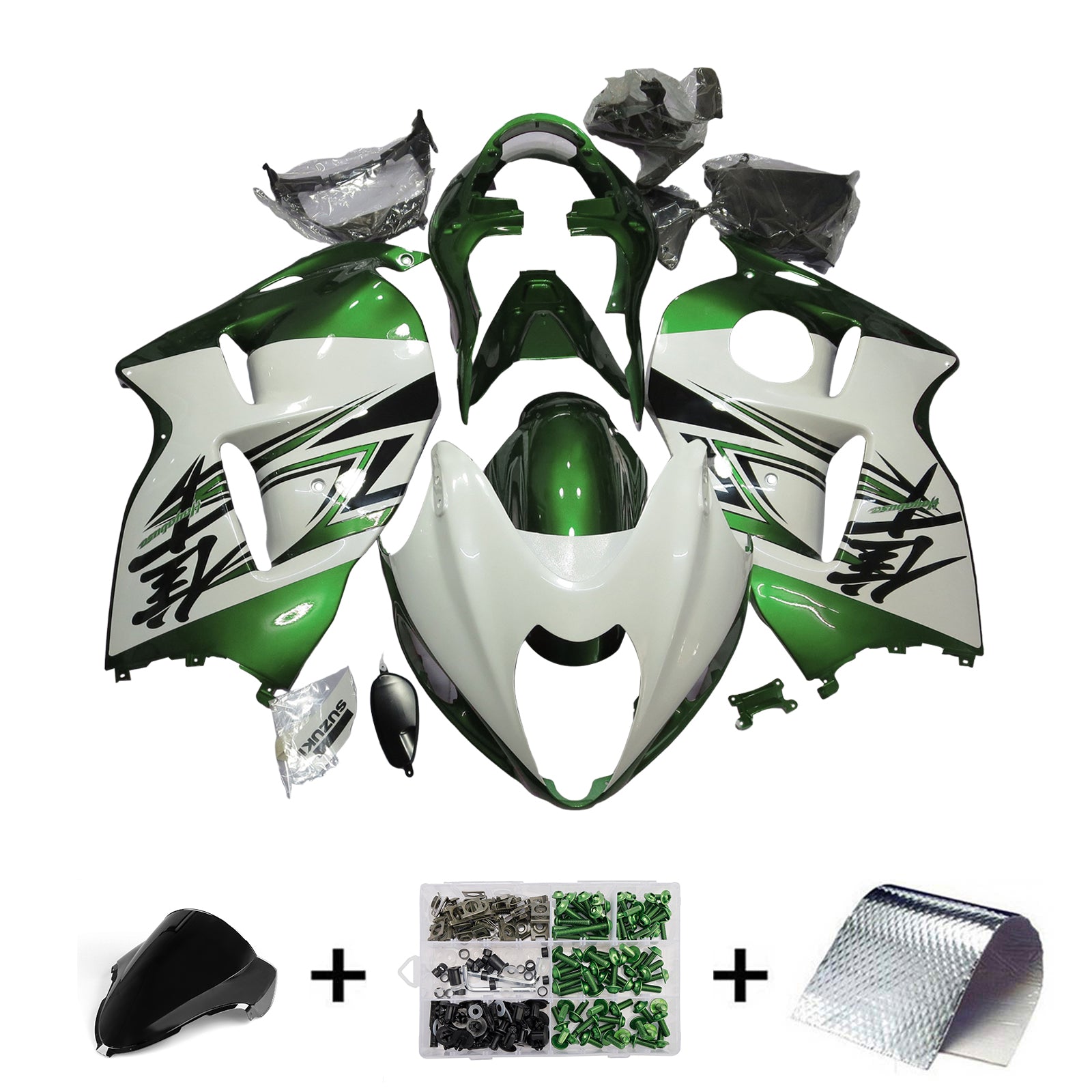 Amotopart 1999-2007 Suzuki Hayabusa GSX1300R White Green Fairing Kit