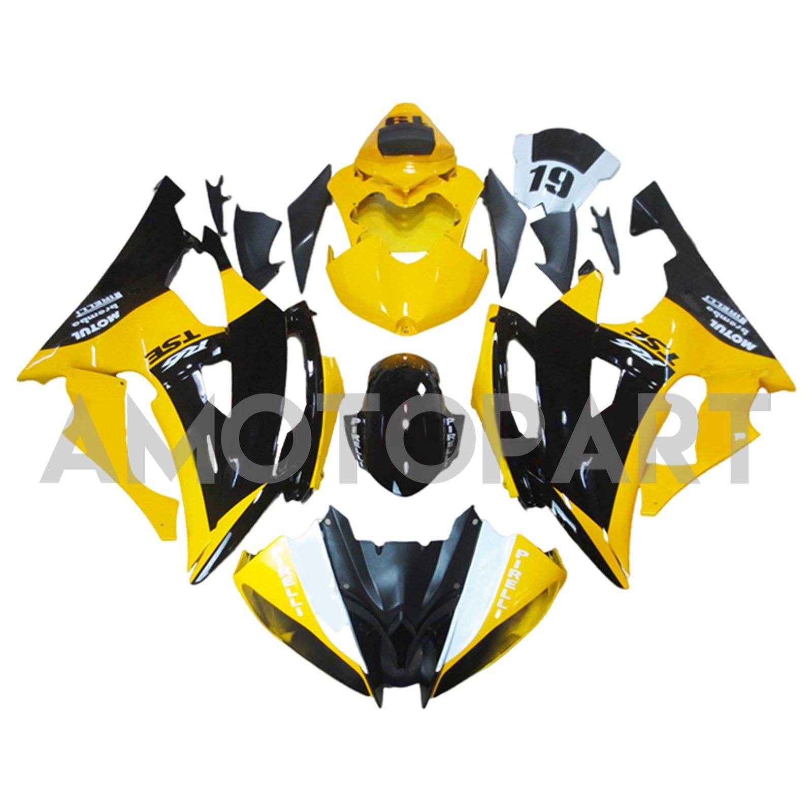 Amotopart 2008-2016 Yamaha YZF 600 R6 Jaune&Kit de carénage Black Style1