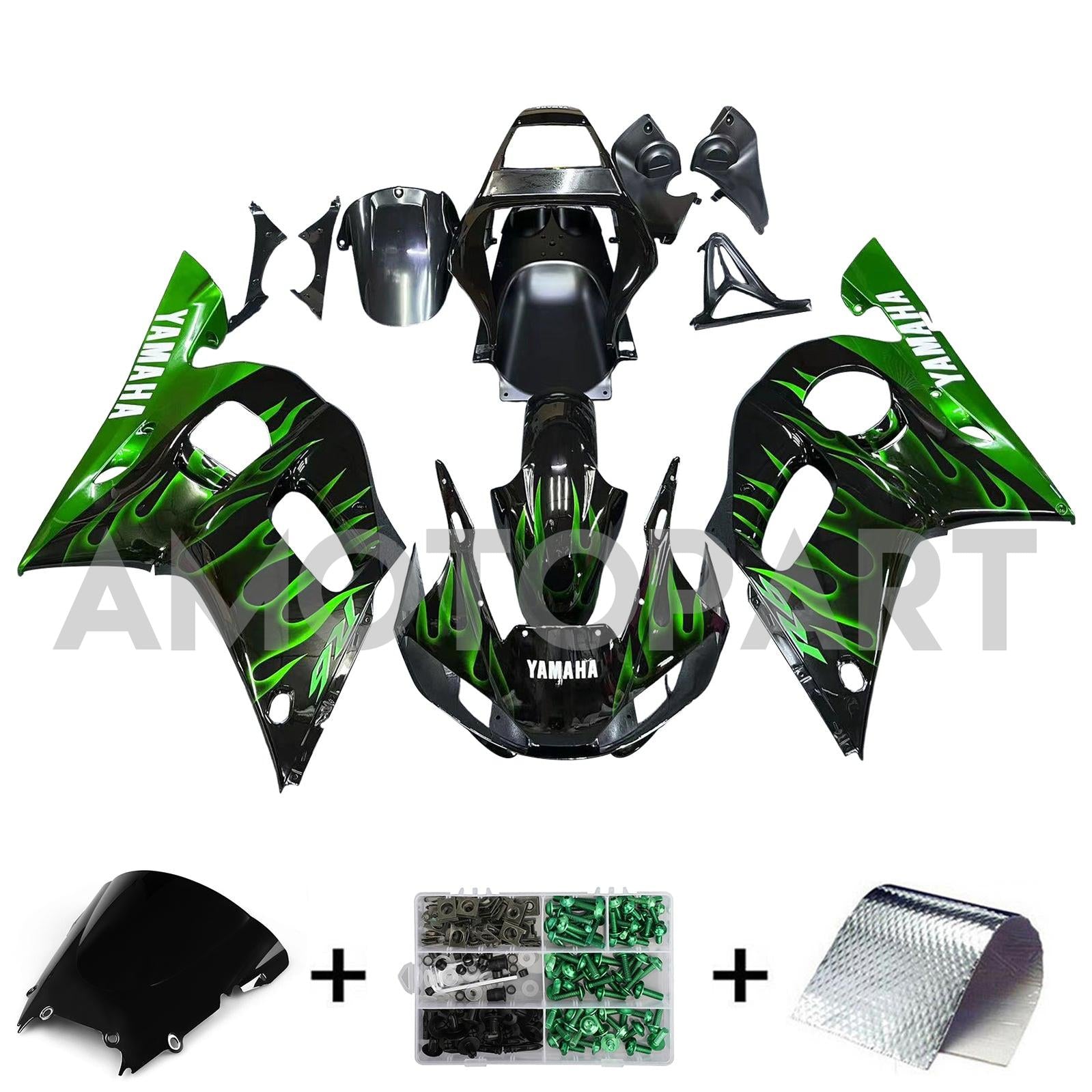 Amotopart 1998-2002 Yamaha YZF 600 R6 Black Green Fairing Kit
