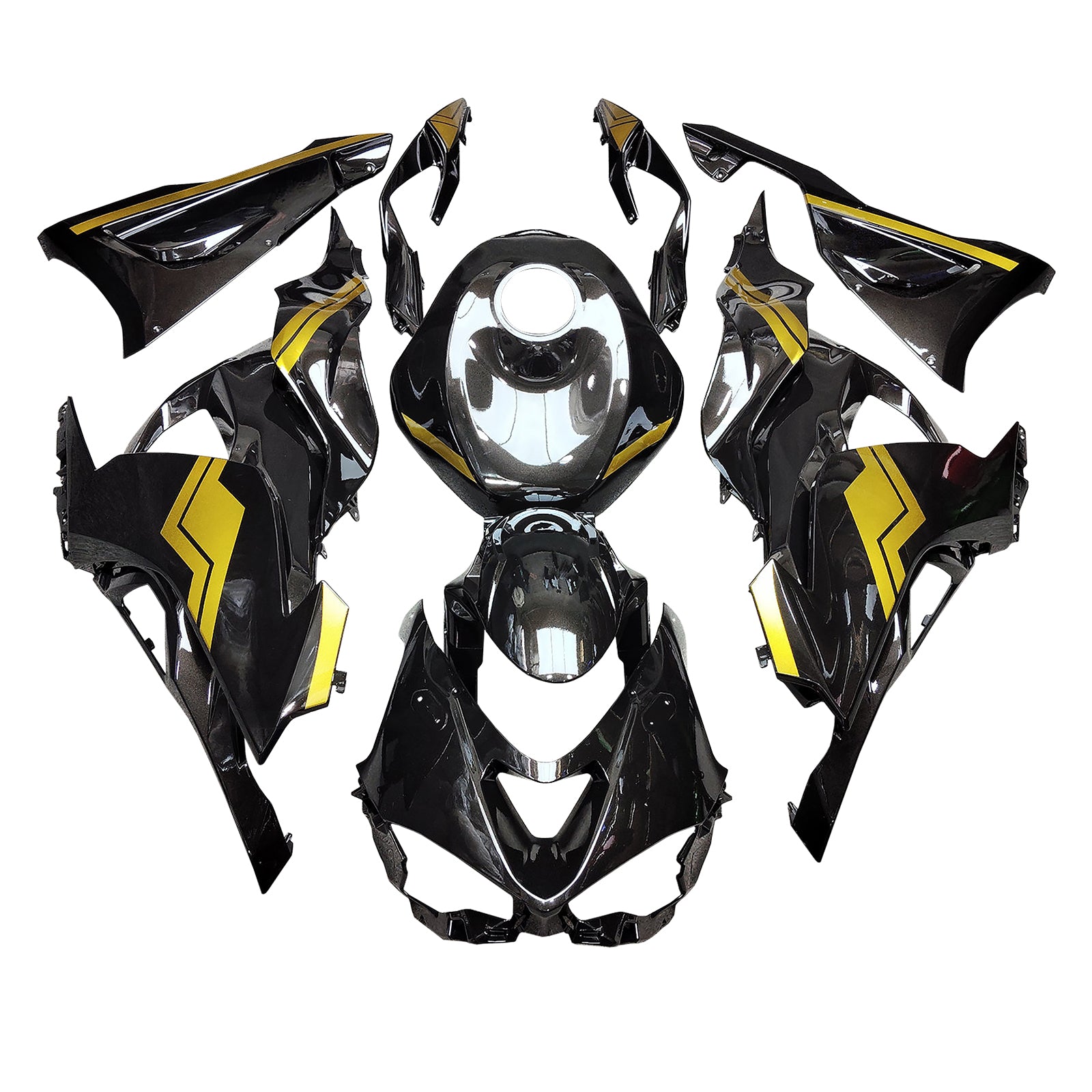 Amotopart 2024-2025 Kawasaki ZX-6R Schwarzes Goldverkleidungskit