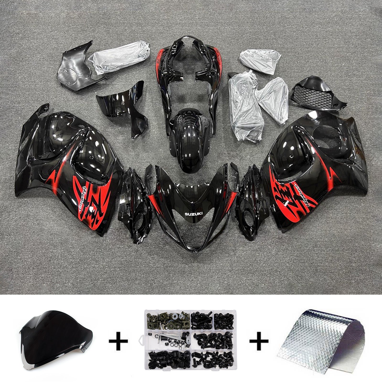Amotopart 2008-2020 Suzuki Hayabusa GSX1300R Kit de carenado negro rojo