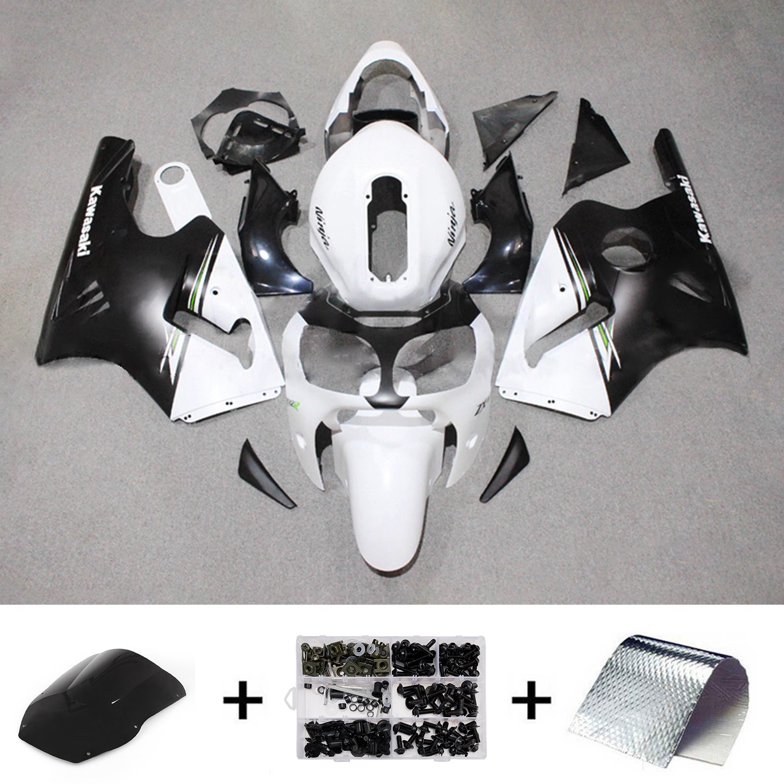 Amotopart 2000-2001 Kawasaki ZX12R Black White Fairing Kit