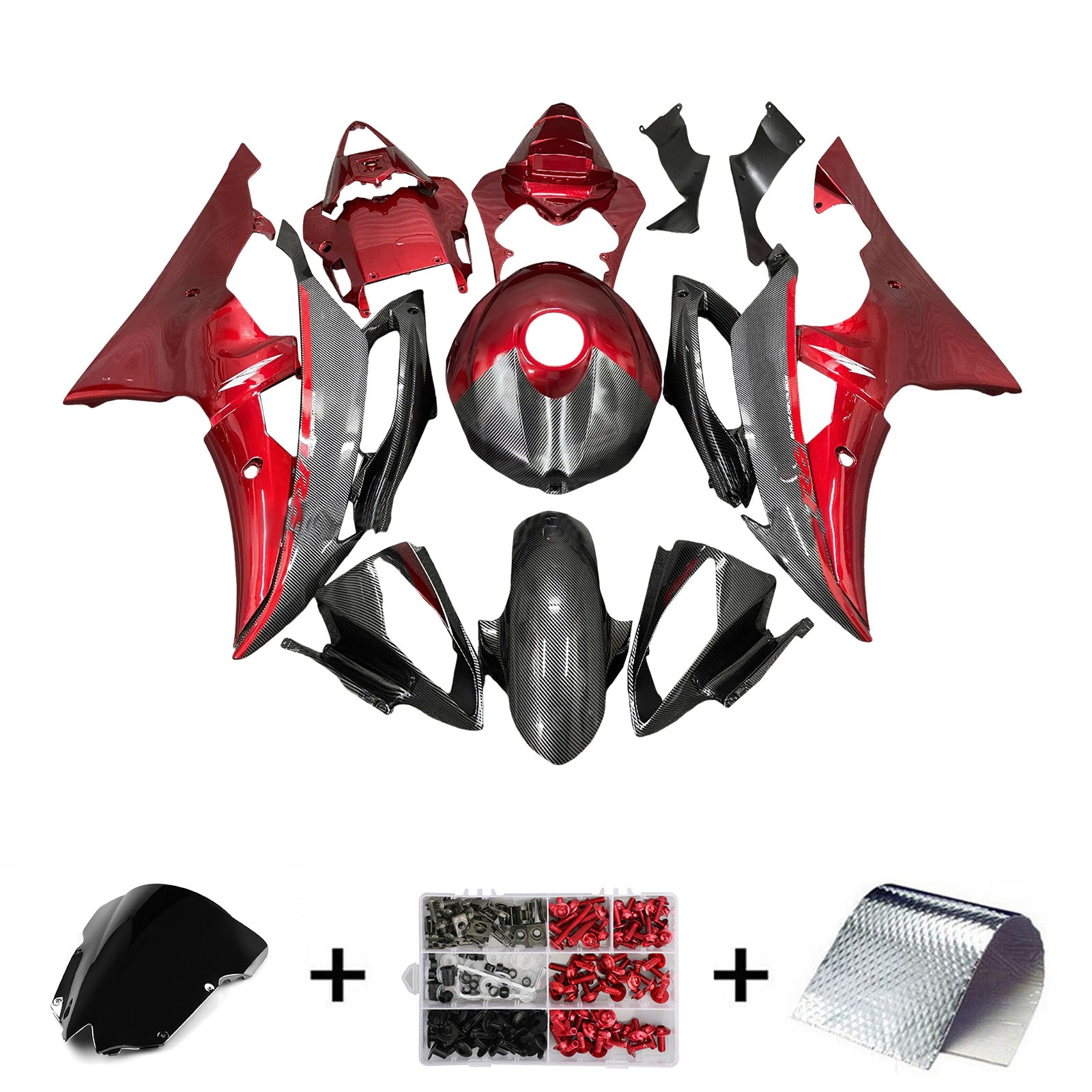 Amotopart 2008-2016 Yamaha YZF-R6 Red & Grey Carbon Fiber Pattern
Fairing Kit